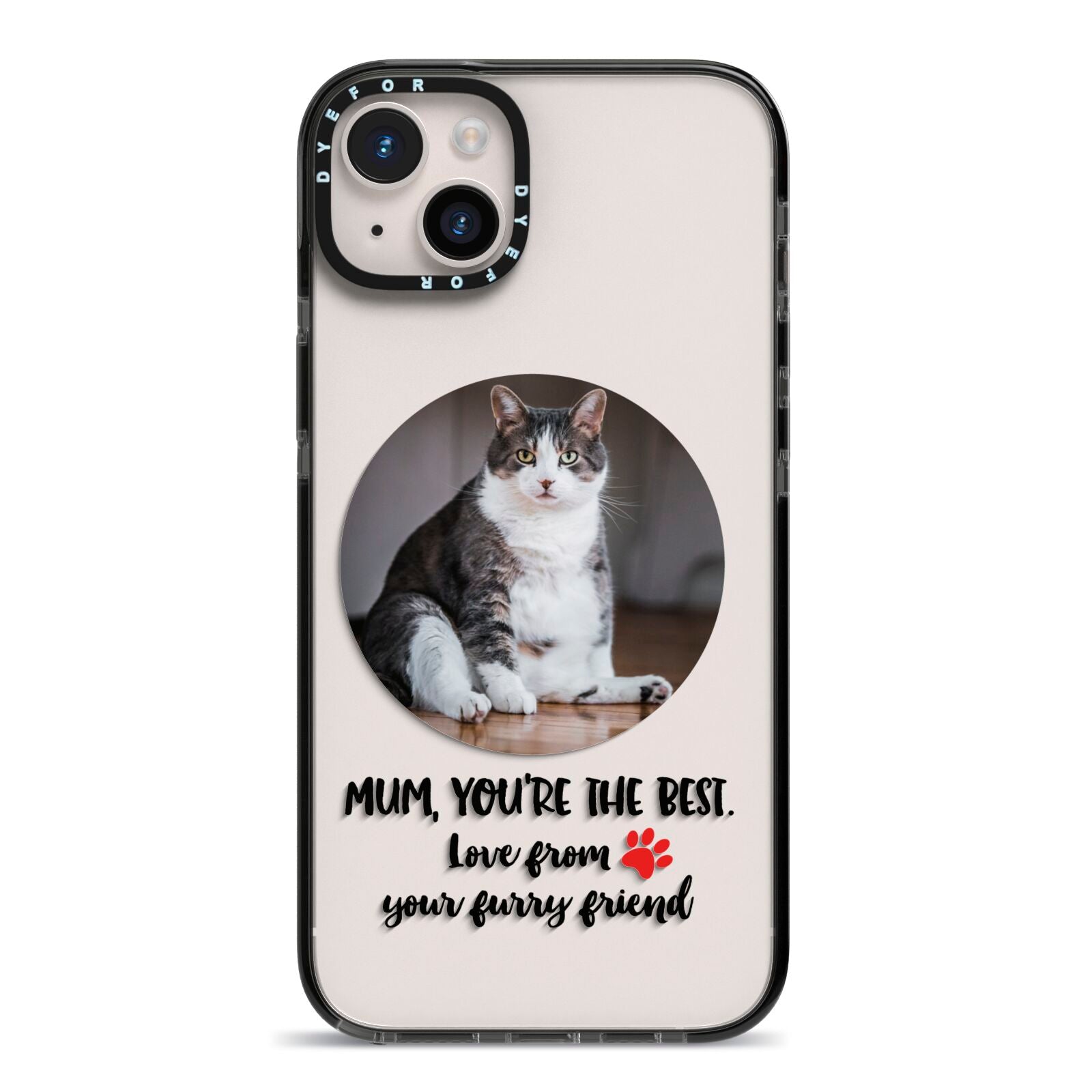 Personalised Photo Upload Cat Mum iPhone 14 Plus Black Impact Case on Silver phone