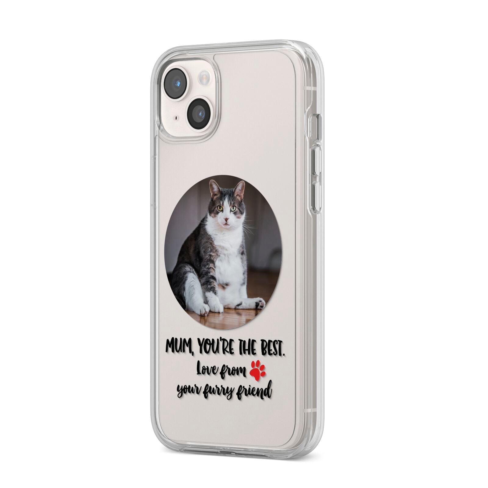 Personalised Photo Upload Cat Mum iPhone 14 Plus Clear Tough Case Starlight Angled Image