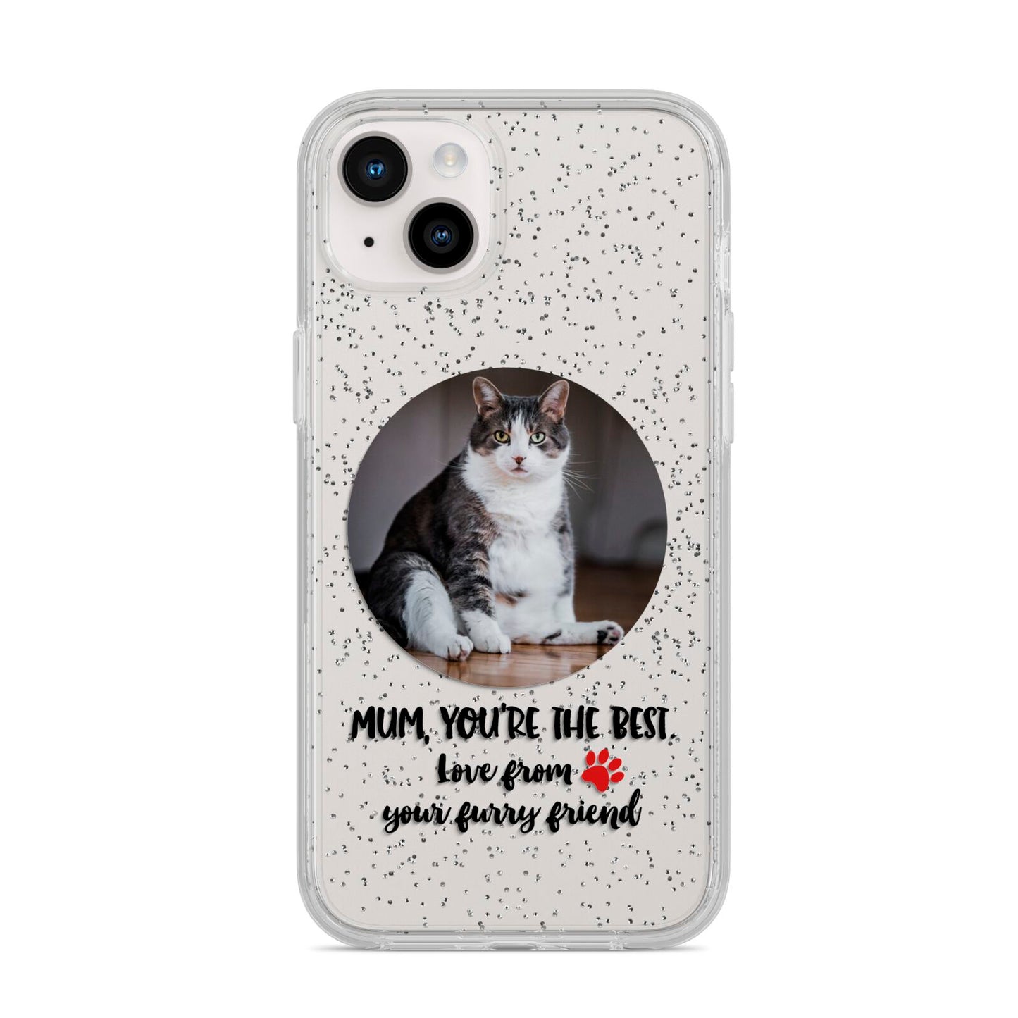 Personalised Photo Upload Cat Mum iPhone 14 Plus Glitter Tough Case Starlight