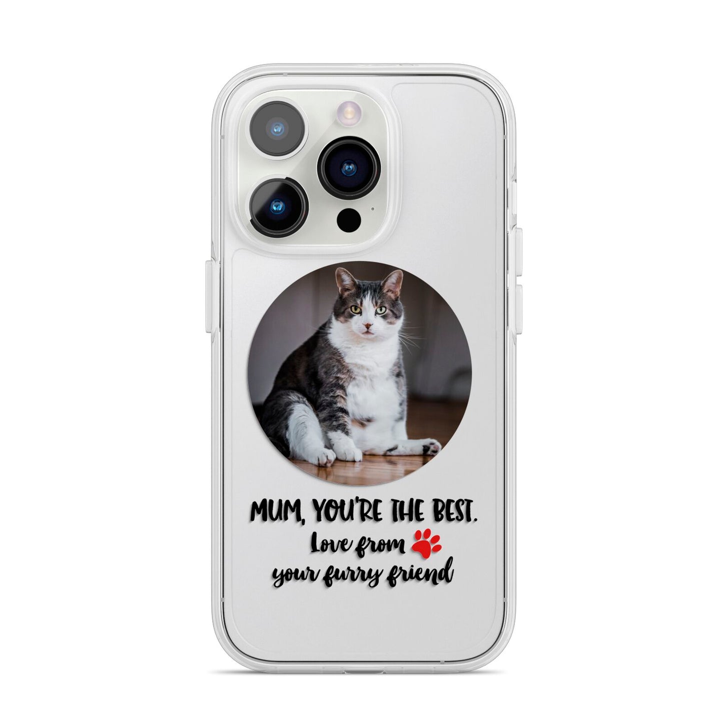 Personalised Photo Upload Cat Mum iPhone 14 Pro Clear Tough Case Silver