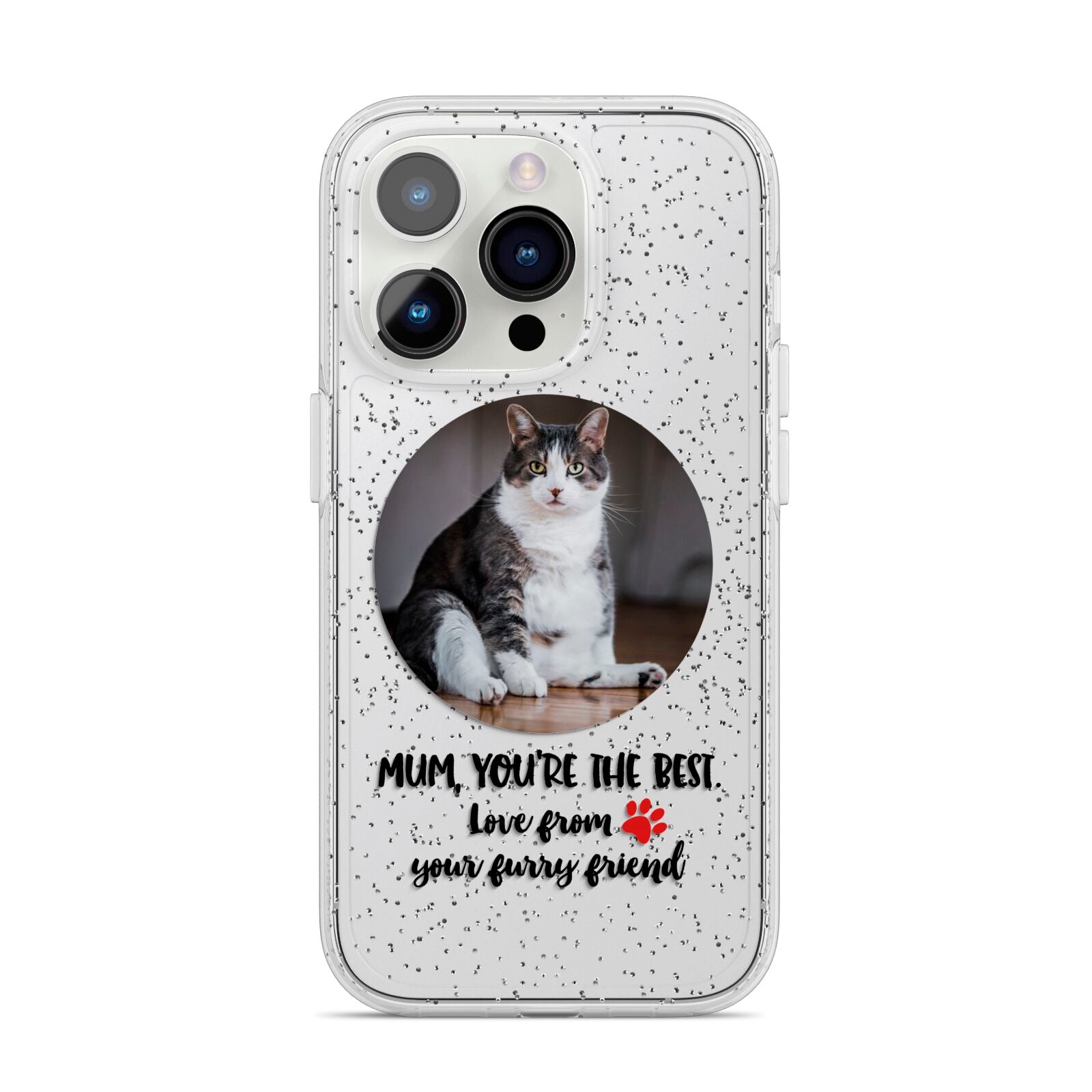 Personalised Photo Upload Cat Mum iPhone 14 Pro Glitter Tough Case Silver