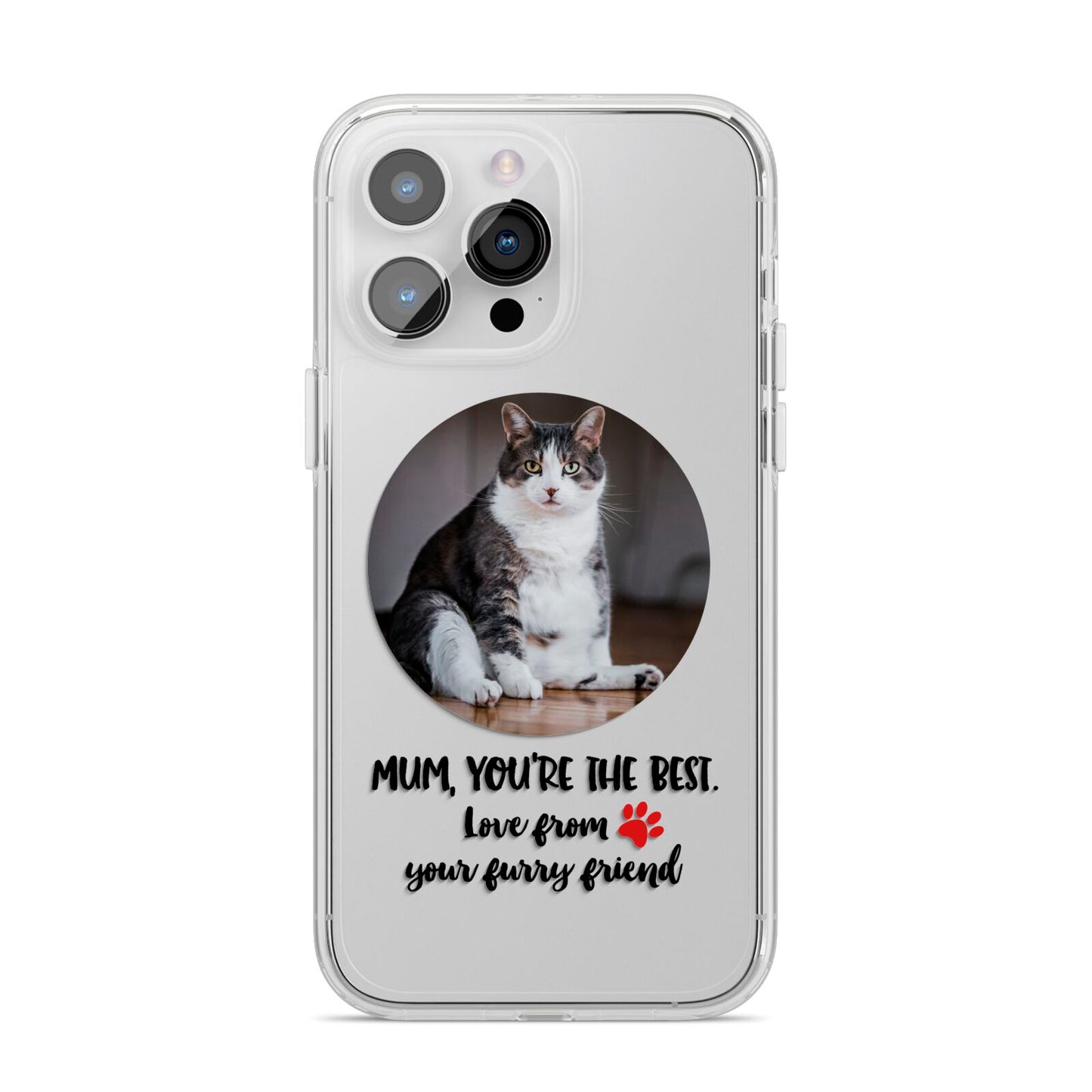 Personalised Photo Upload Cat Mum iPhone 14 Pro Max Clear Tough Case Silver