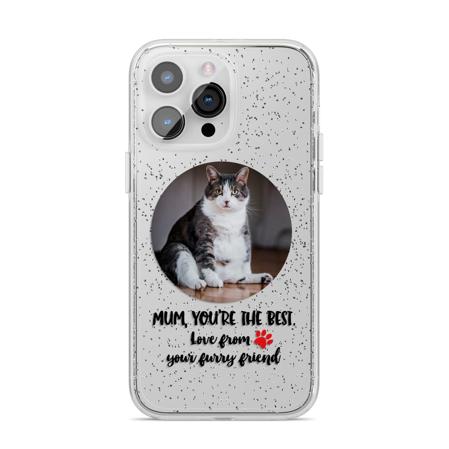 Personalised Photo Upload Cat Mum iPhone 14 Pro Max Glitter Tough Case Silver