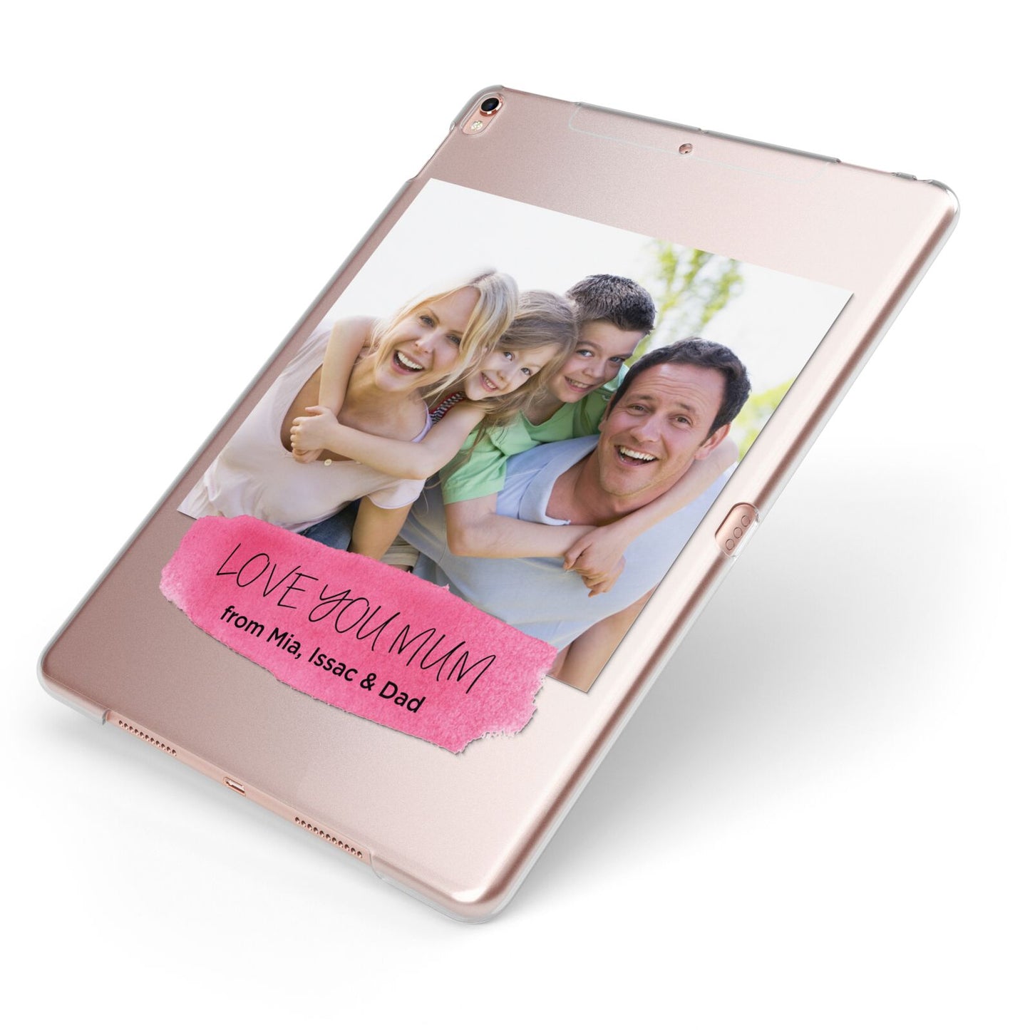 Personalised Photo Upload Mothers Day Apple iPad Case on Rose Gold iPad Side View