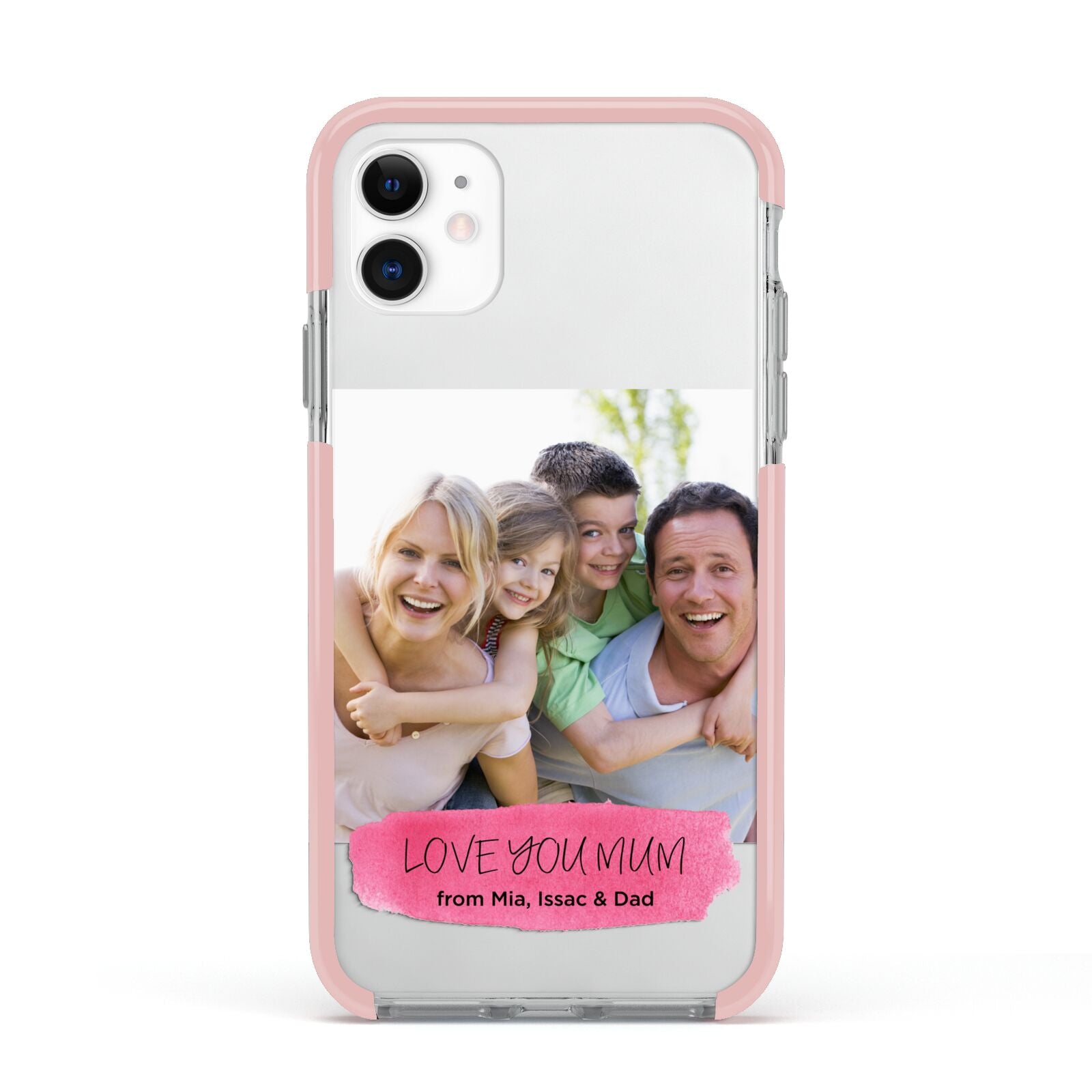 Personalised Photo Upload Mothers Day Apple iPhone 11 in White with Pink Impact Case