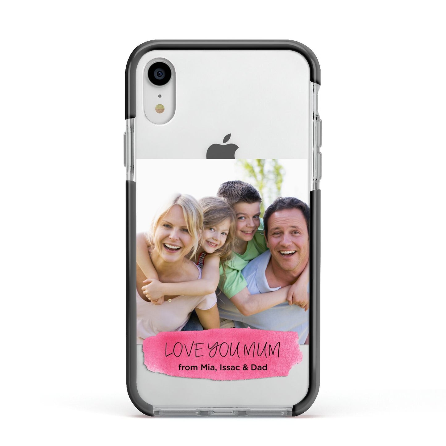 Personalised Photo Upload Mothers Day Apple iPhone XR Impact Case Black Edge on Silver Phone