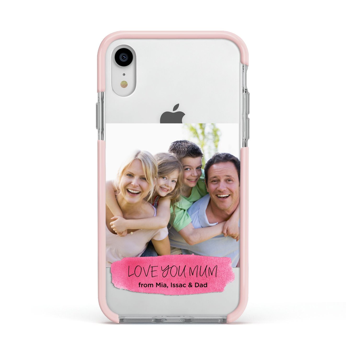 Personalised Photo Upload Mothers Day Apple iPhone XR Impact Case Pink Edge on Silver Phone