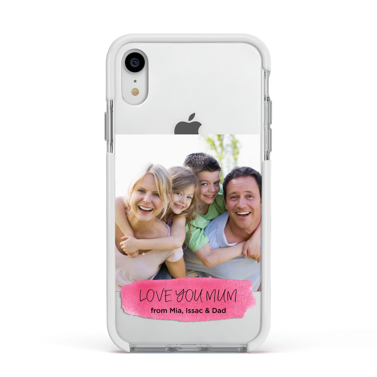 Personalised Photo Upload Mothers Day Apple iPhone XR Impact Case White Edge on Silver Phone