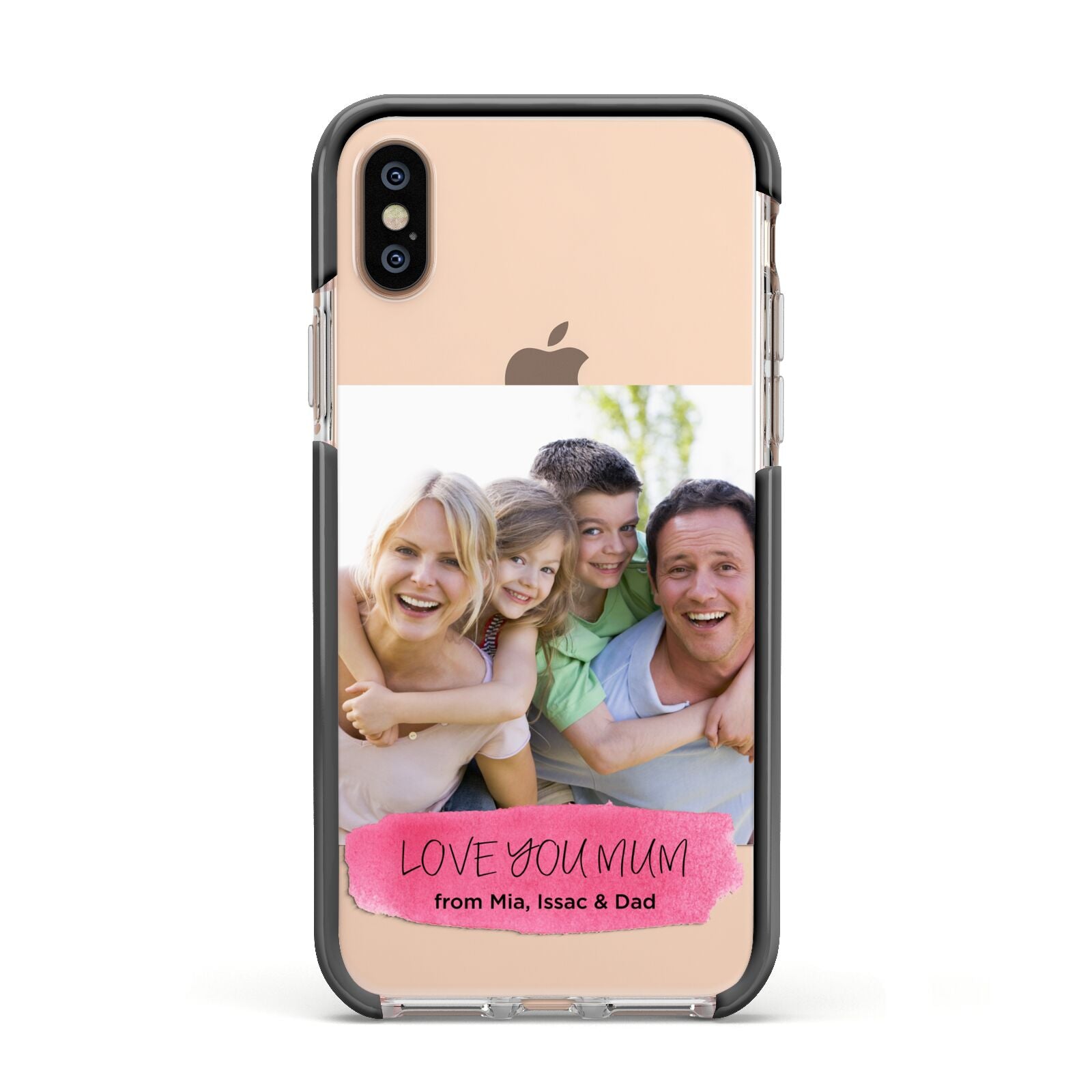 Personalised Photo Upload Mothers Day Apple iPhone Xs Impact Case Black Edge on Gold Phone