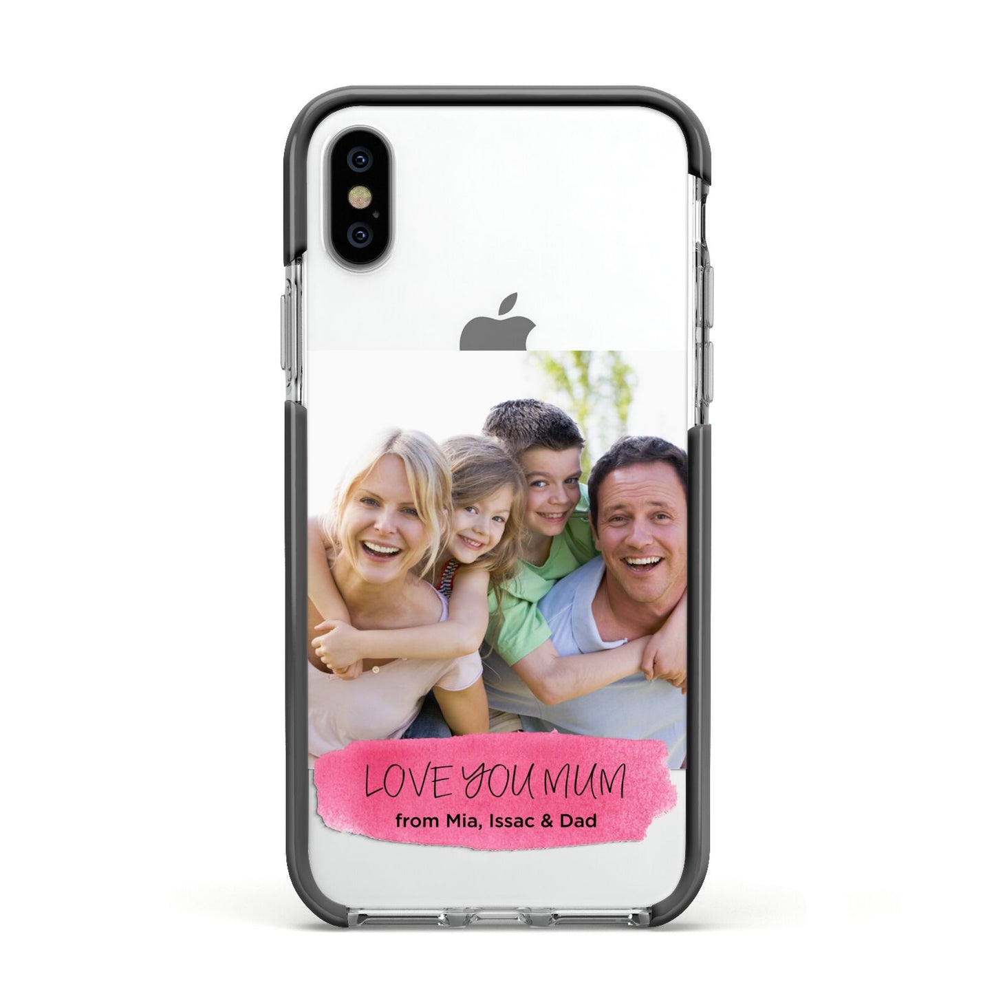 Personalised Photo Upload Mothers Day Apple iPhone Xs Impact Case Black Edge on Silver Phone