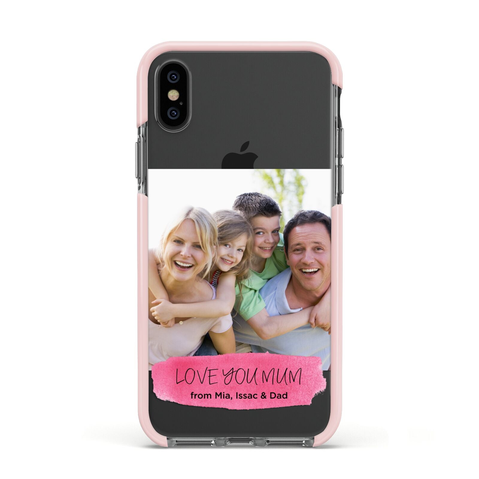 Personalised Photo Upload Mothers Day Apple iPhone Xs Impact Case Pink Edge on Black Phone