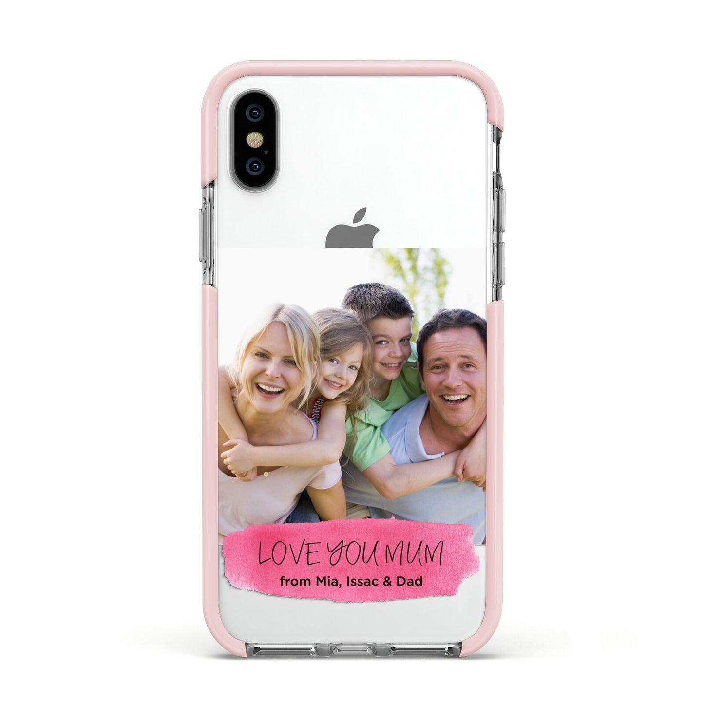 Personalised Photo Upload Mothers Day Apple iPhone Xs Impact Case Pink Edge on Silver Phone