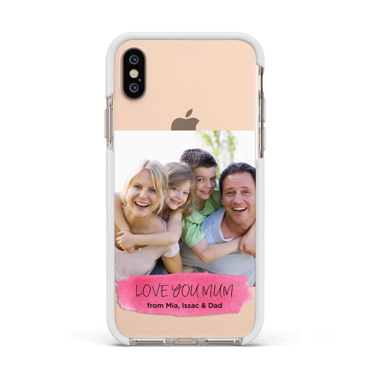 Personalised Photo Upload Mothers Day Apple iPhone Xs Impact Case White Edge on Gold Phone