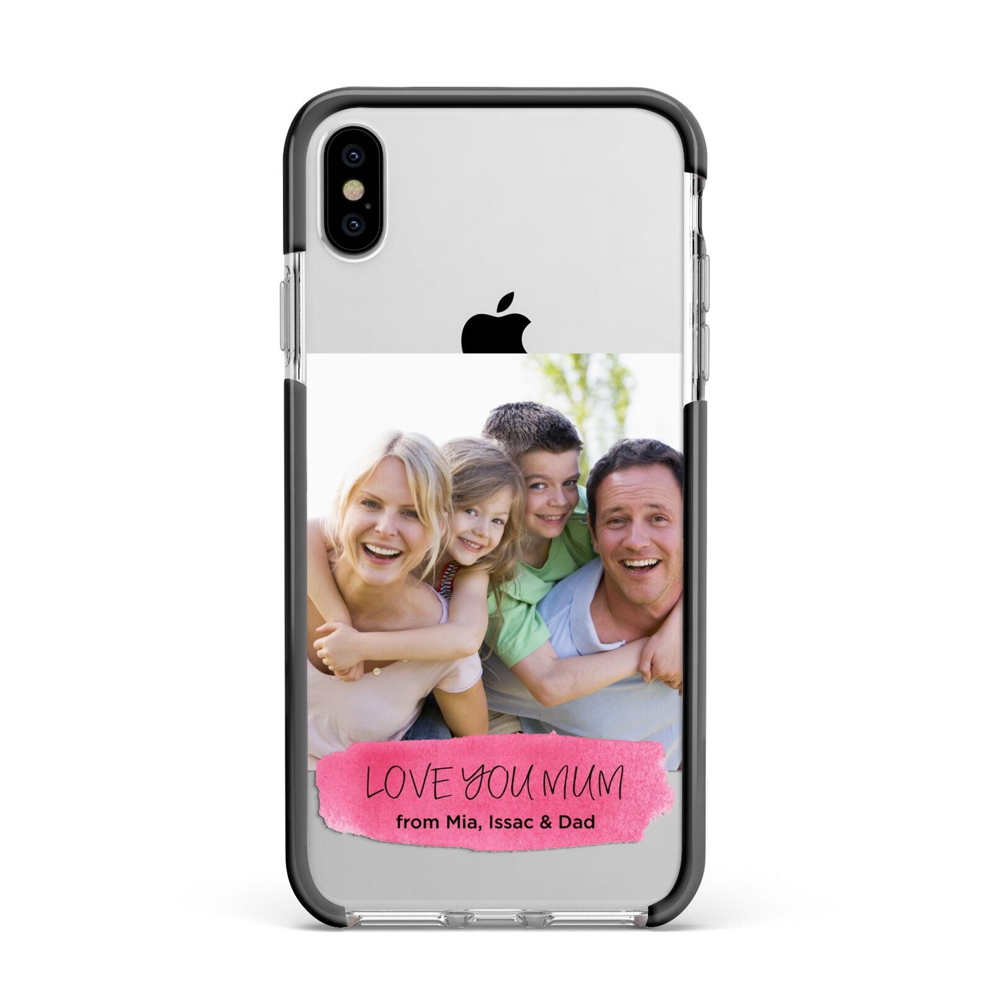 Personalised Photo Upload Mothers Day Apple iPhone Xs Max Impact Case Black Edge on Silver Phone