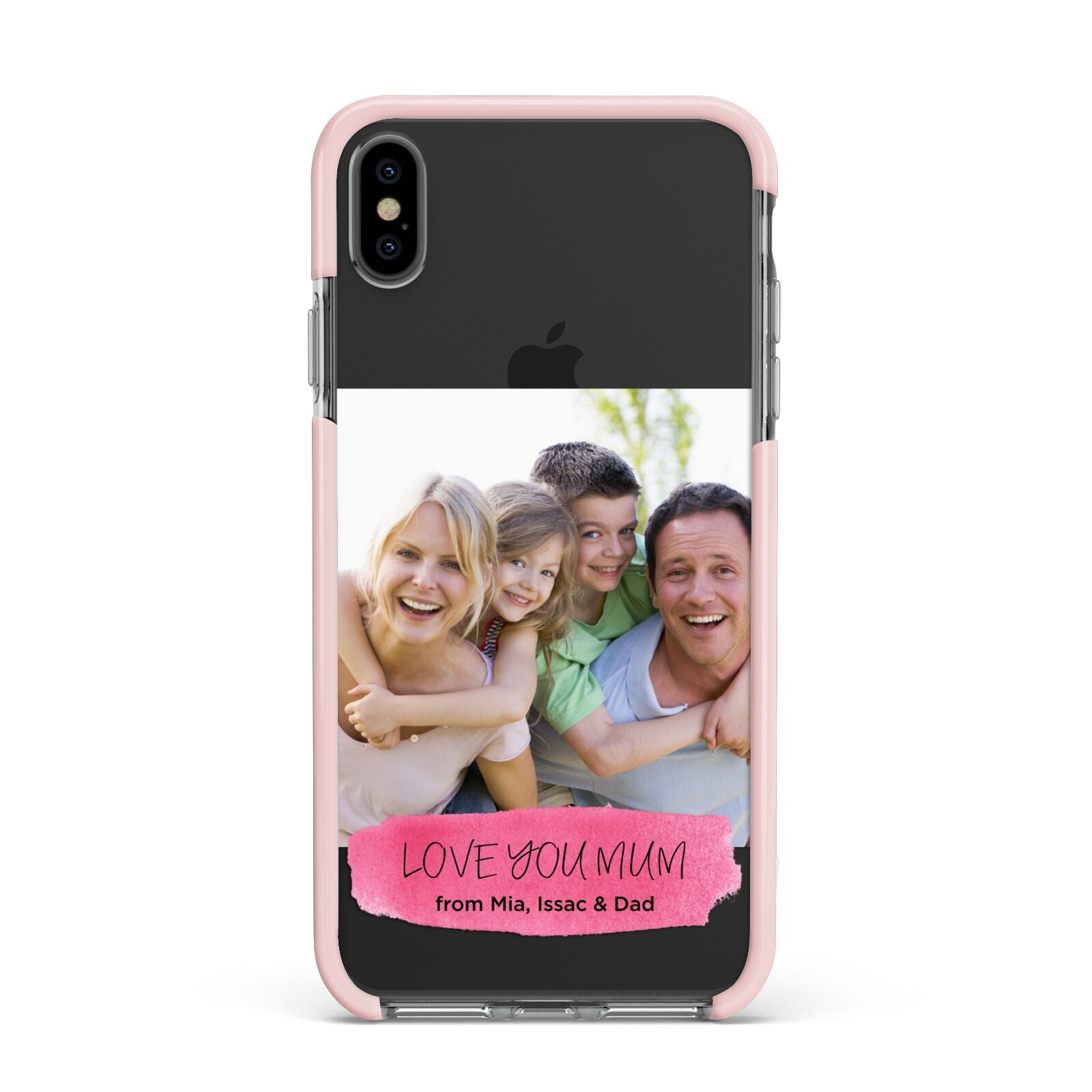 Personalised Photo Upload Mothers Day Apple iPhone Xs Max Impact Case Pink Edge on Black Phone