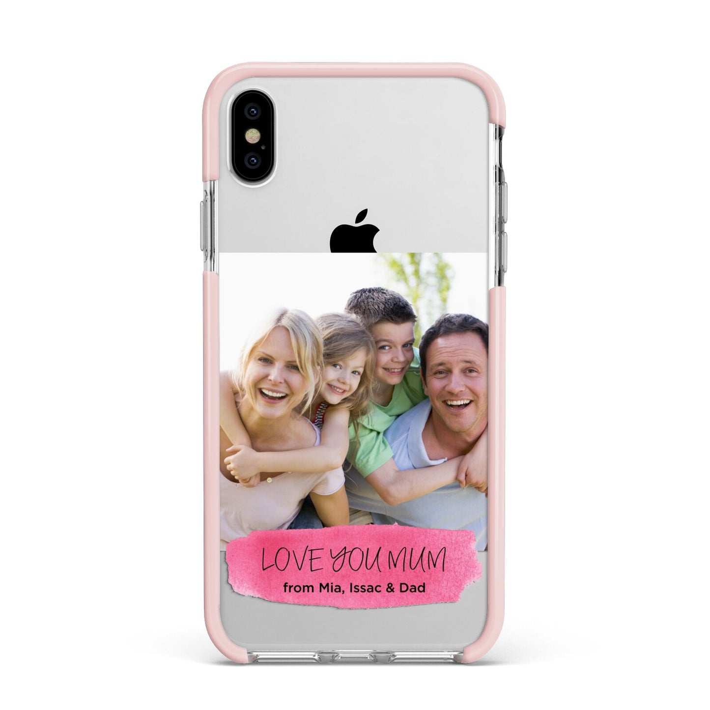 Personalised Photo Upload Mothers Day Apple iPhone Xs Max Impact Case Pink Edge on Silver Phone