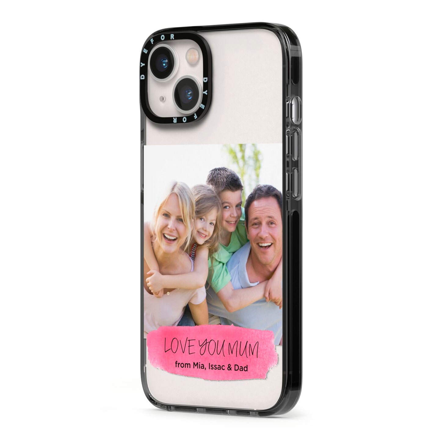 Personalised Photo Upload Mothers Day iPhone 13 Black Impact Case Side Angle on Silver phone