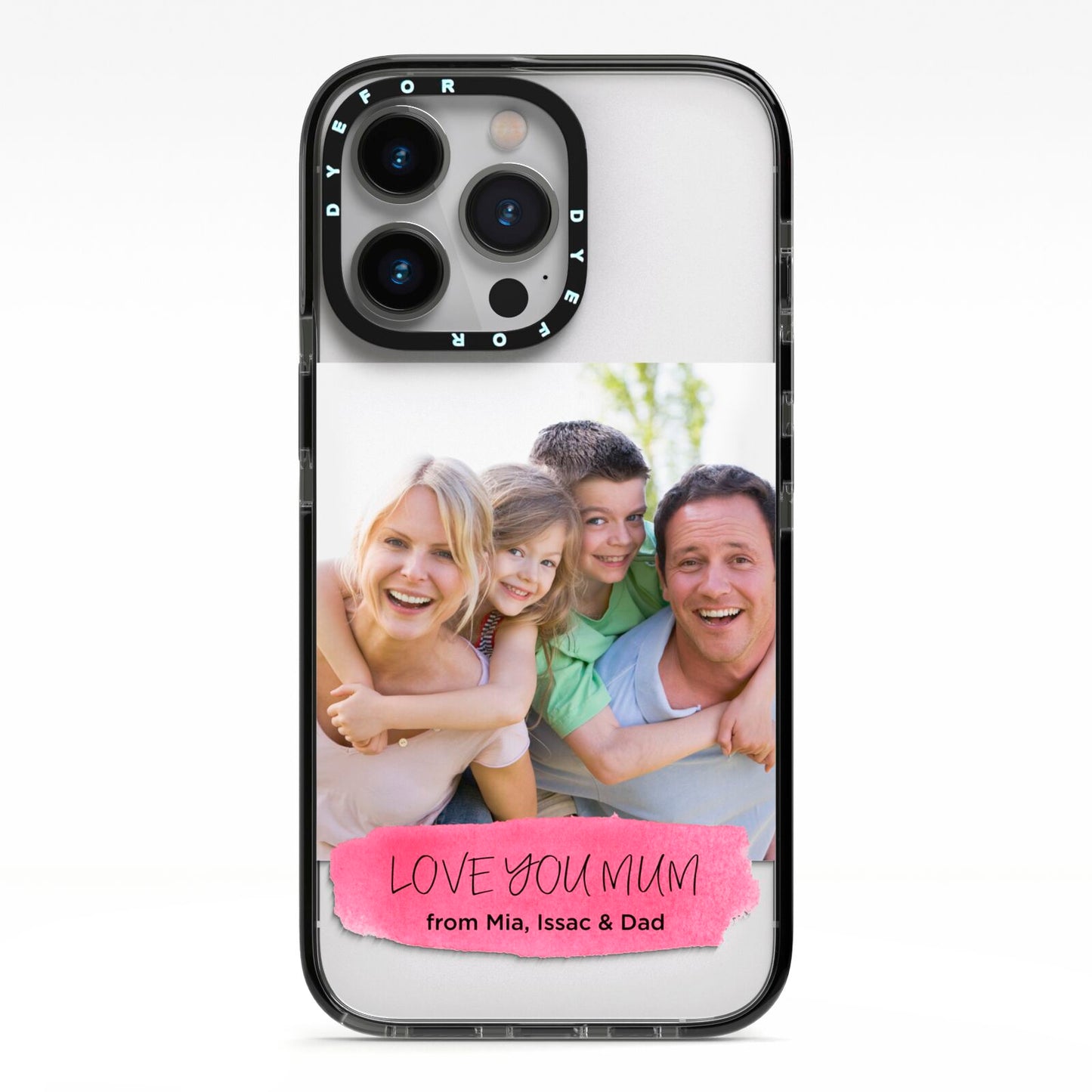 Personalised Photo Upload Mothers Day iPhone 13 Pro Black Impact Case on Silver phone