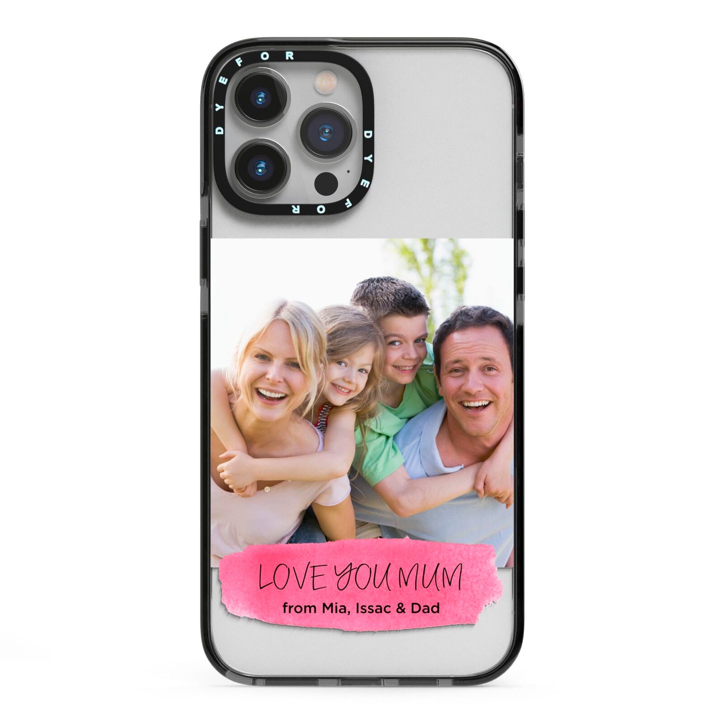 Personalised Photo Upload Mothers Day iPhone 13 Pro Max Black Impact Case on Silver phone