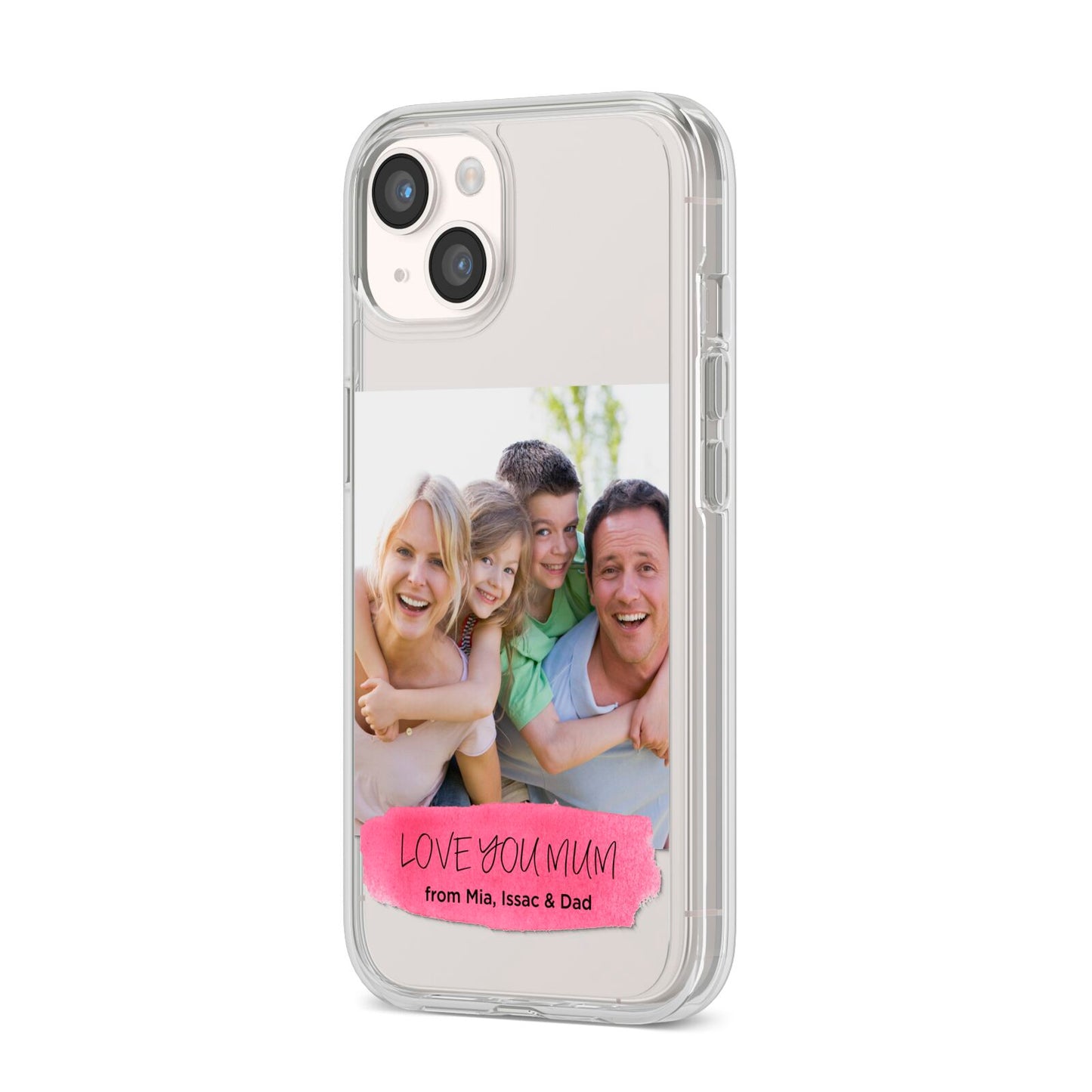 Personalised Photo Upload Mothers Day iPhone 14 Clear Tough Case Starlight Angled Image