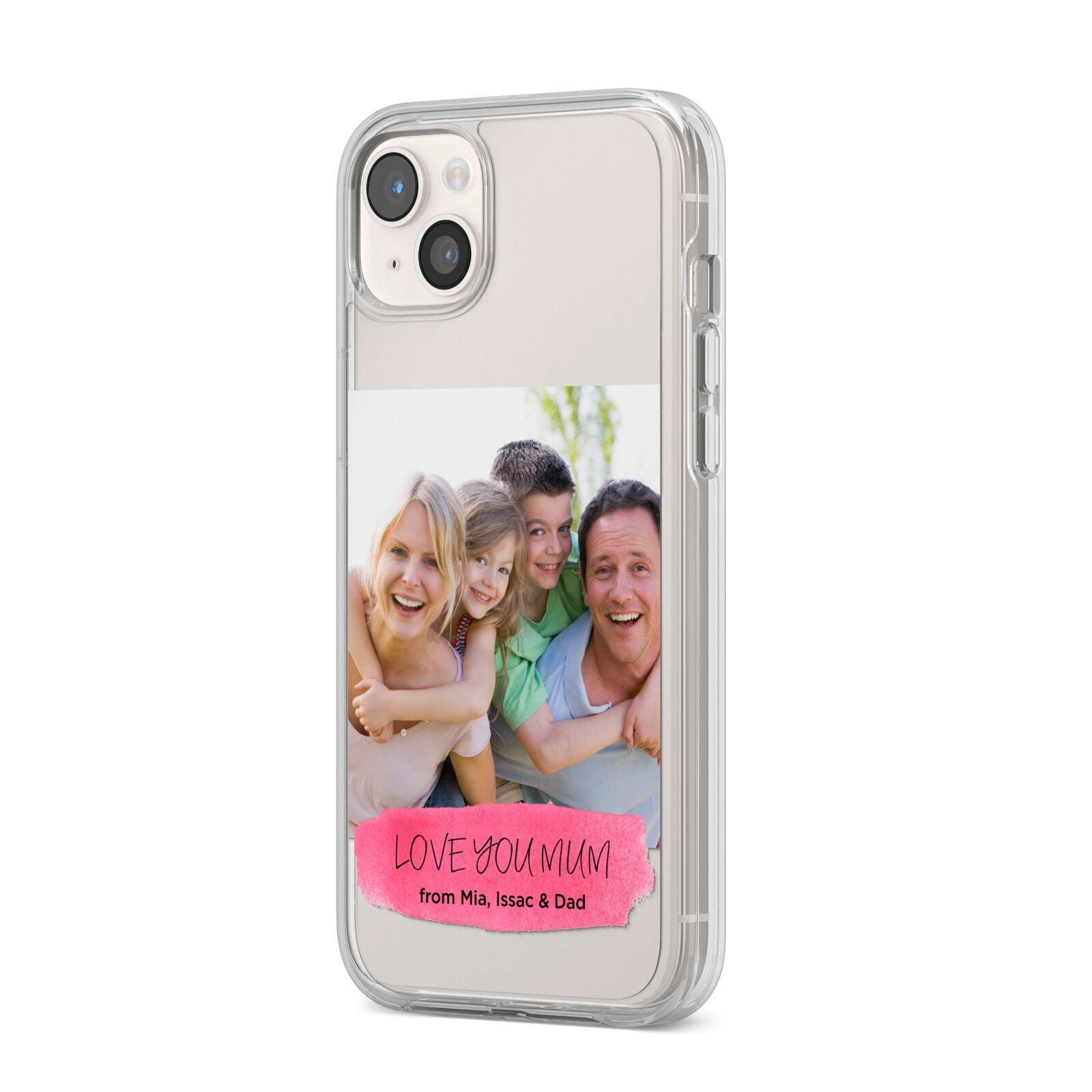 Personalised Photo Upload Mothers Day iPhone 14 Plus Clear Tough Case Starlight Angled Image