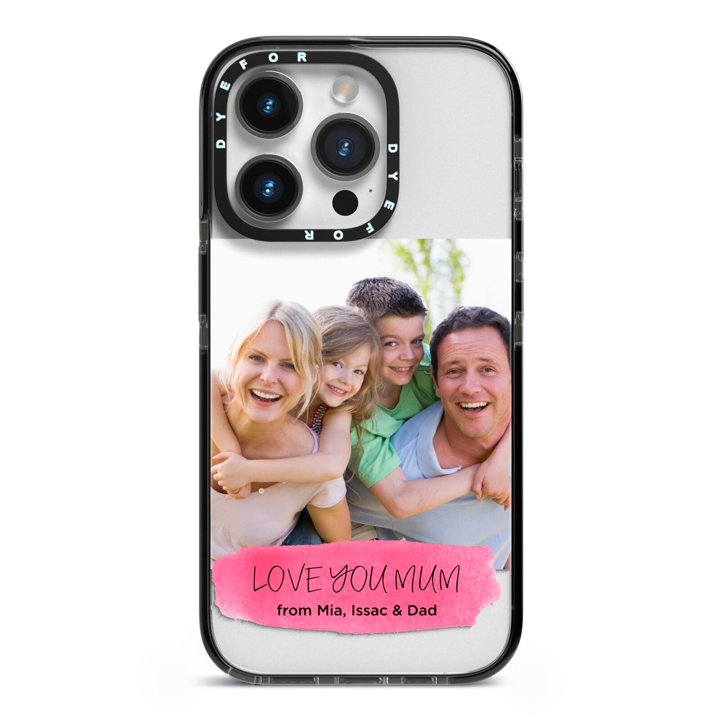 Personalised Photo Upload Mothers Day iPhone 14 Pro Black Impact Case on Silver phone