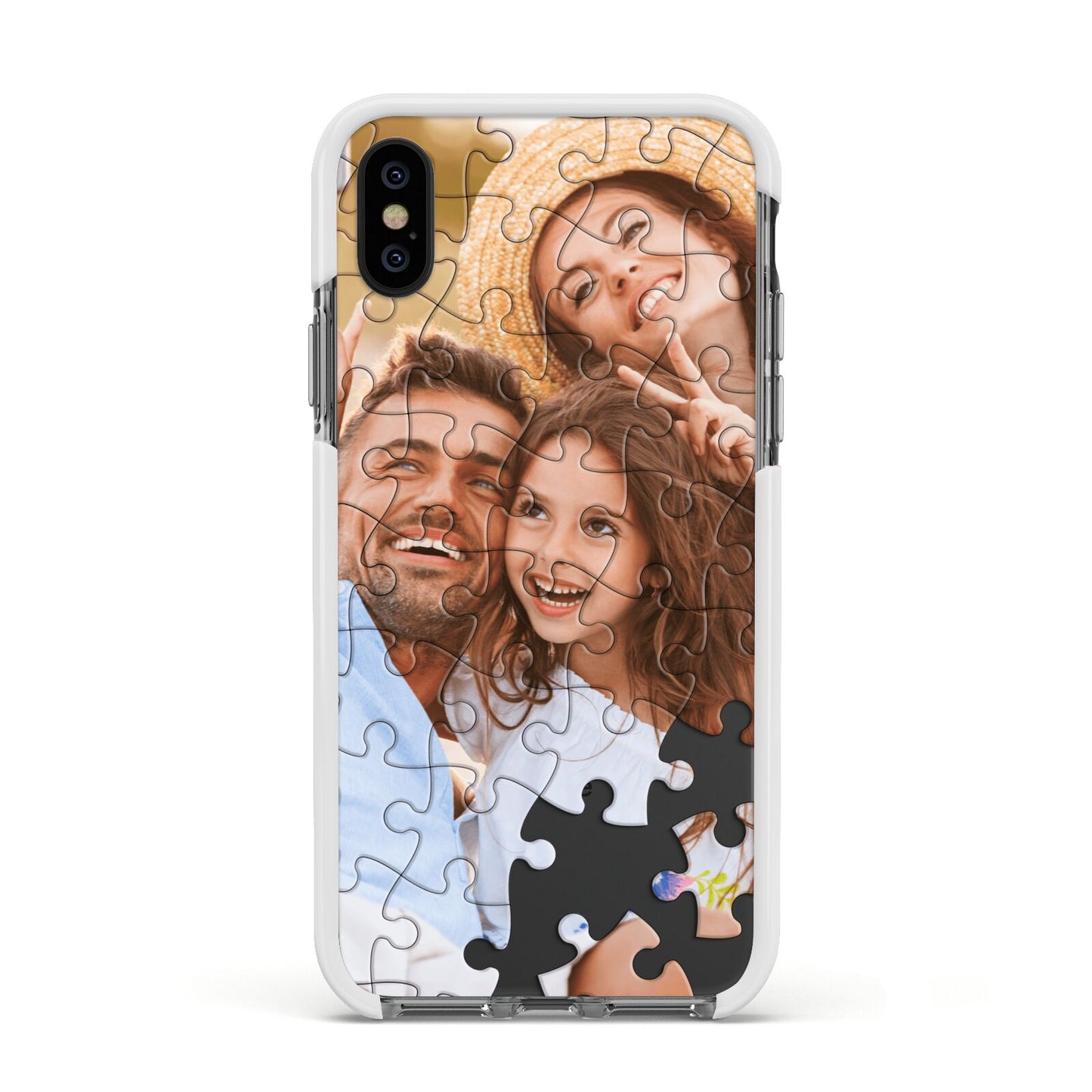 Personalised Photo Upload Puzzle Effect Apple iPhone Xs Impact Case White Edge on Black Phone