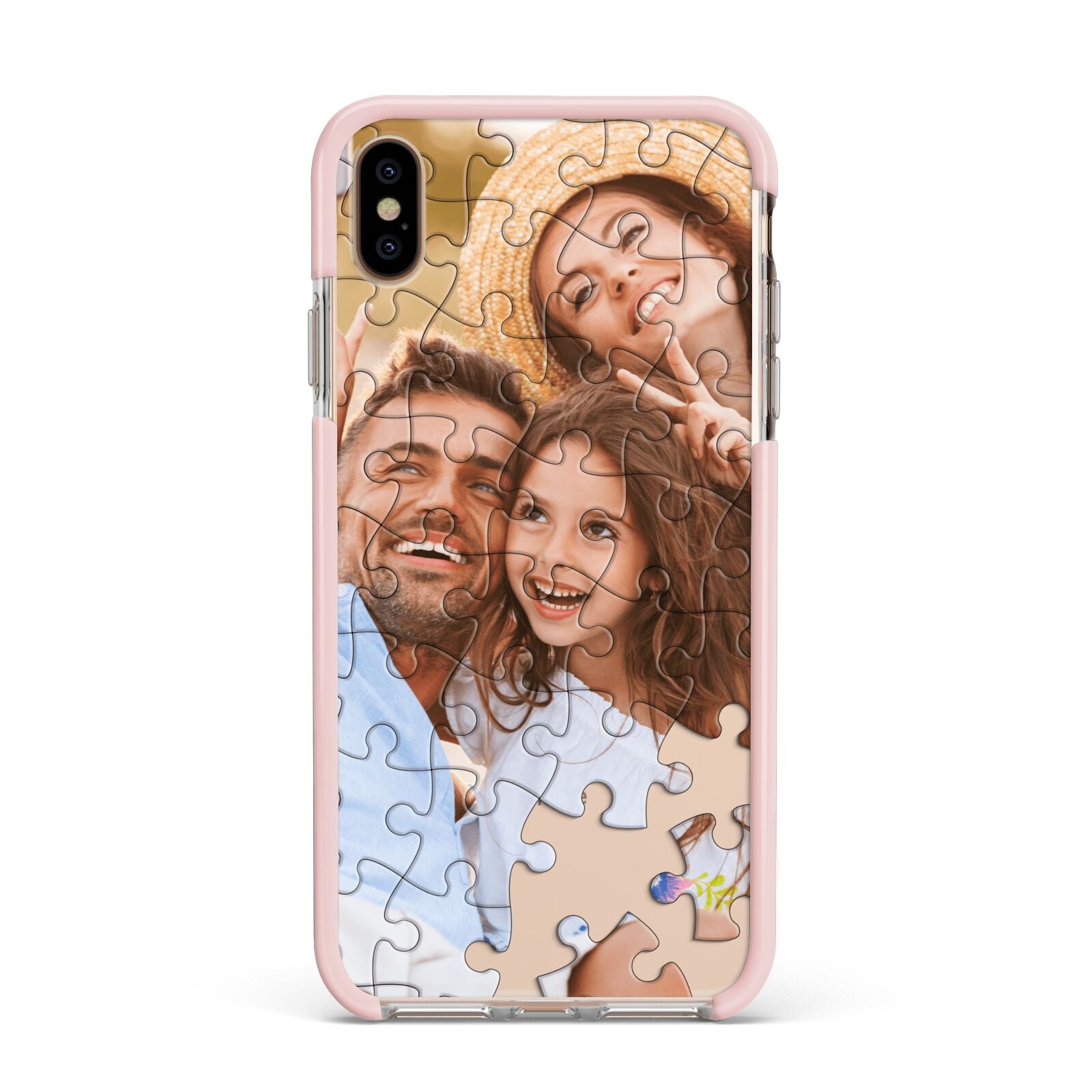 Personalised Photo Upload Puzzle Effect Apple iPhone Xs Max Impact Case Pink Edge on Gold Phone