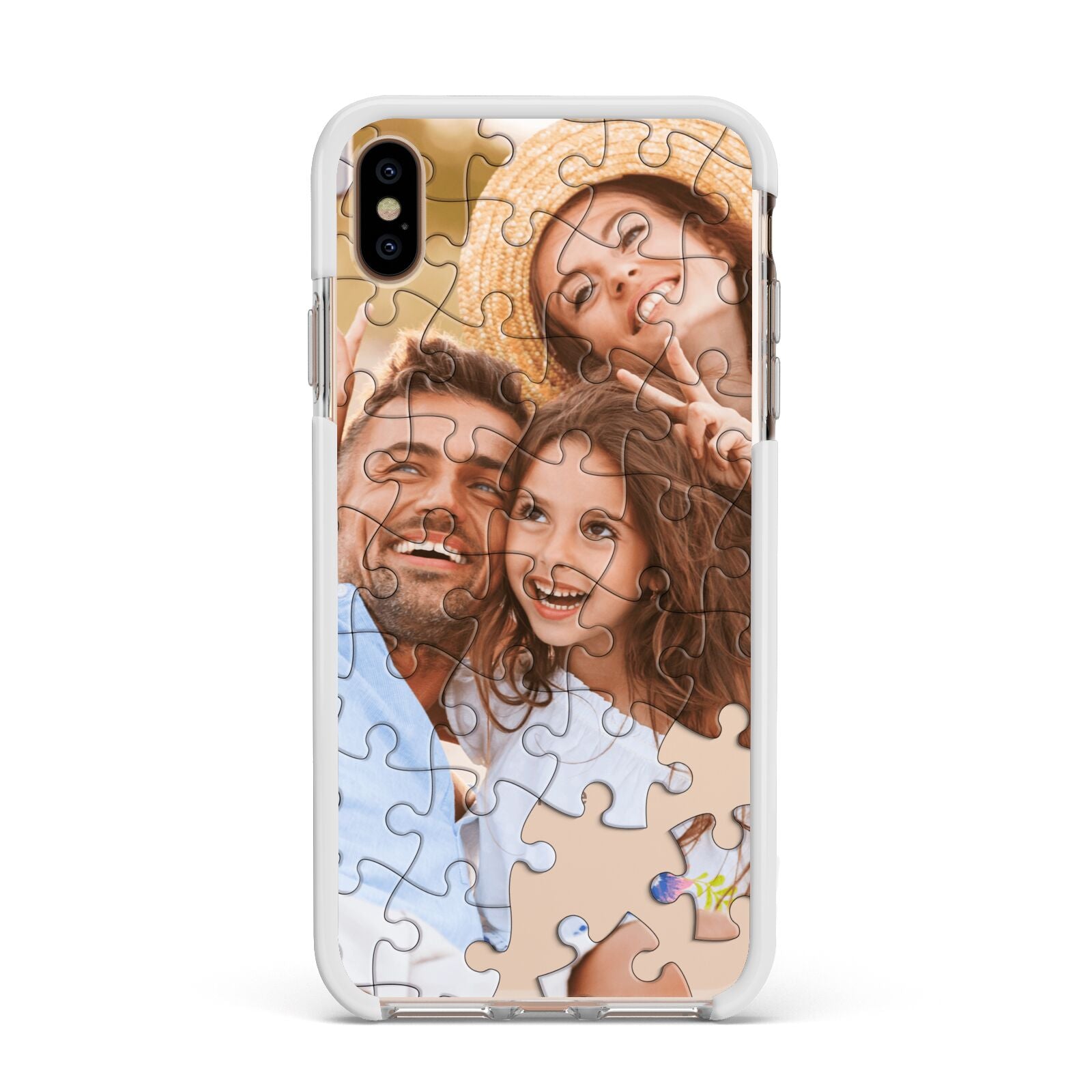 Personalised Photo Upload Puzzle Effect Apple iPhone Xs Max Impact Case White Edge on Gold Phone