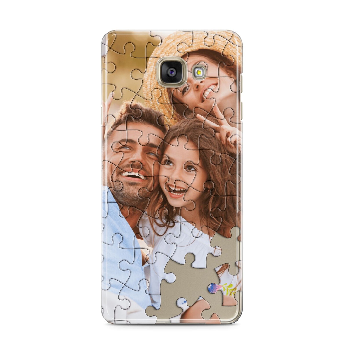 Personalised Photo Upload Puzzle Effect Samsung Galaxy A3 2016 Case on gold phone