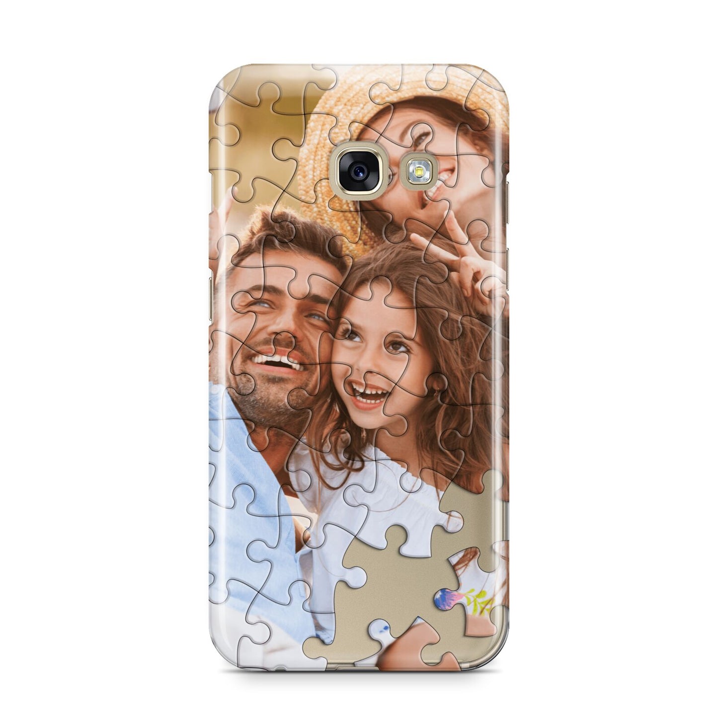 Personalised Photo Upload Puzzle Effect Samsung Galaxy A3 2017 Case on gold phone