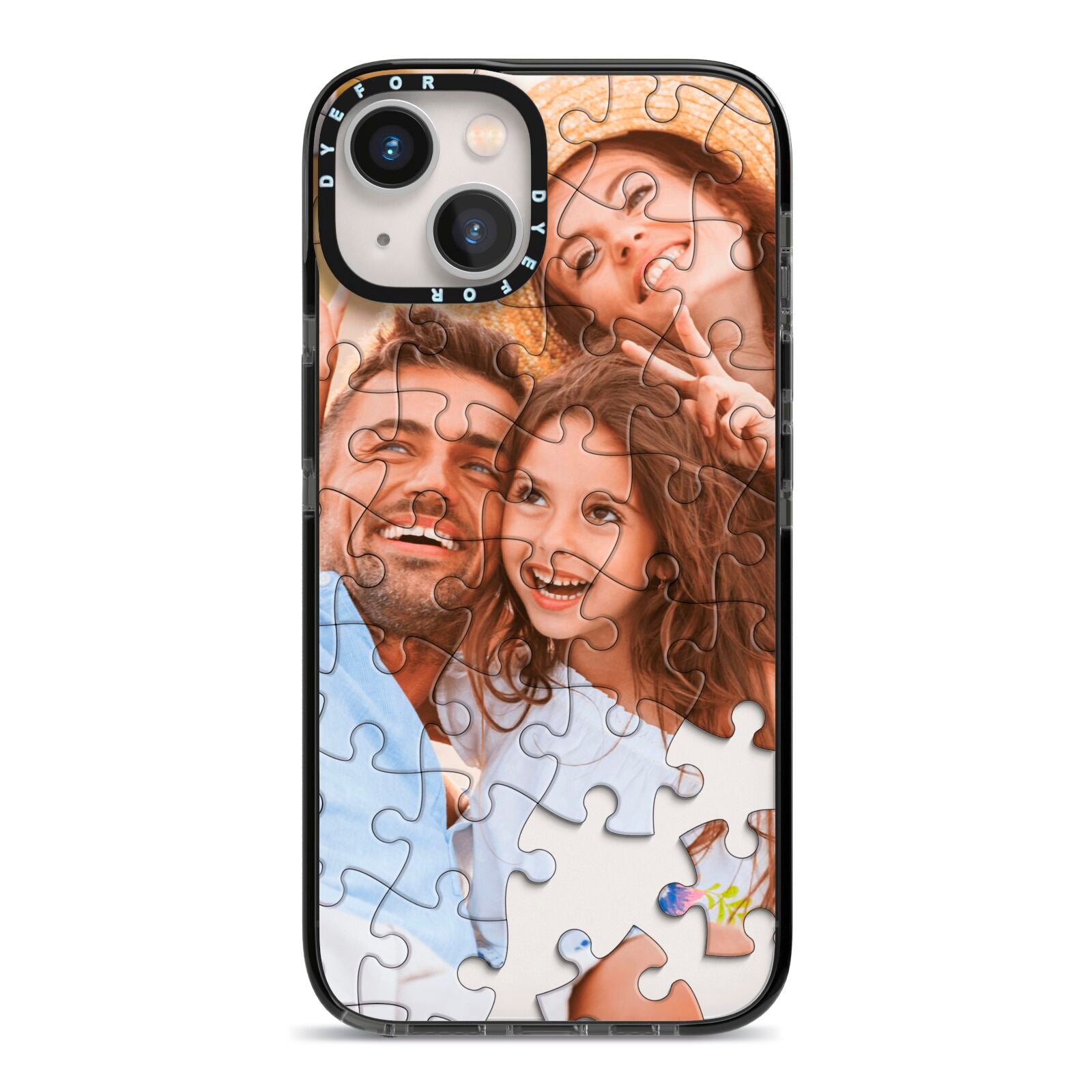 Personalised Photo Upload Puzzle Effect iPhone 13 Black Impact Case on Silver phone