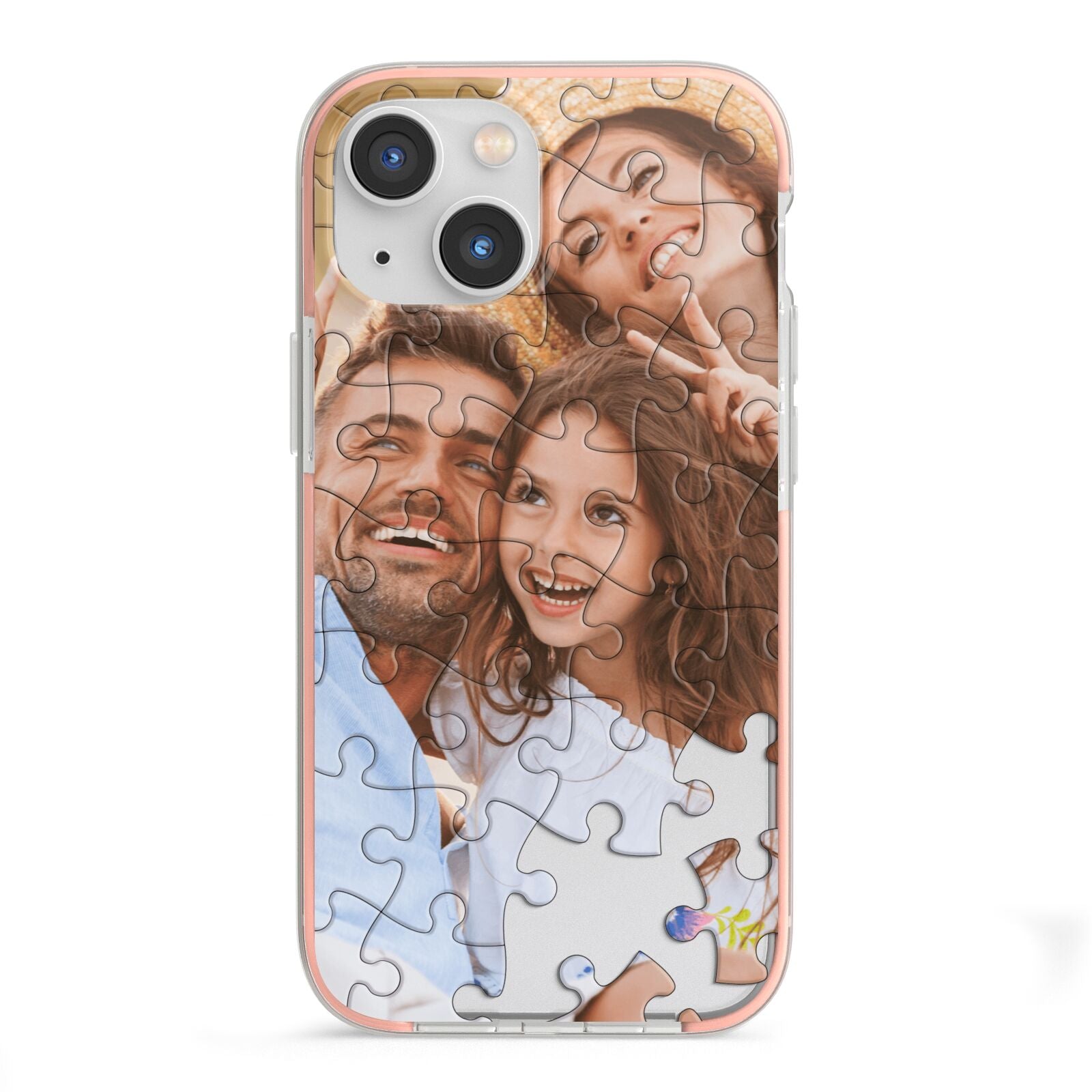 Personalised Photo Upload Puzzle Effect iPhone 13 Mini TPU Impact Case with Pink Edges