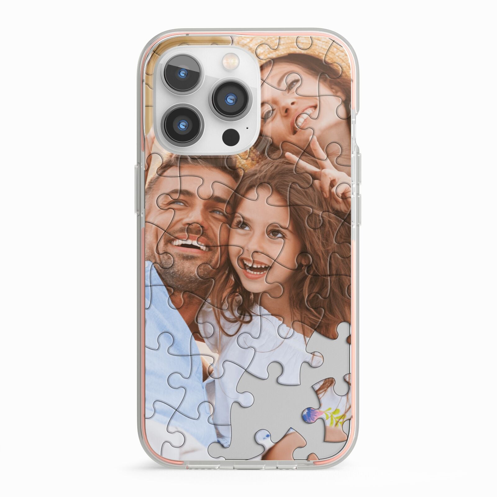 Personalised Photo Upload Puzzle Effect iPhone 13 Pro TPU Impact Case with Pink Edges