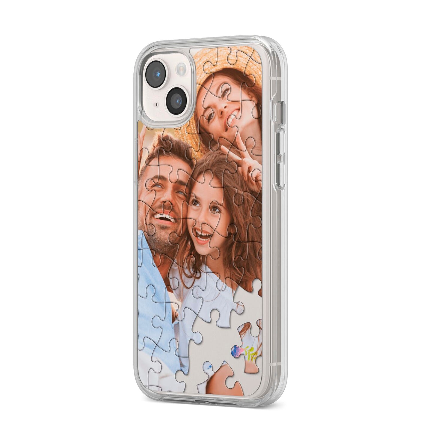 Personalised Photo Upload Puzzle Effect iPhone 14 Plus Clear Tough Case Starlight Angled Image