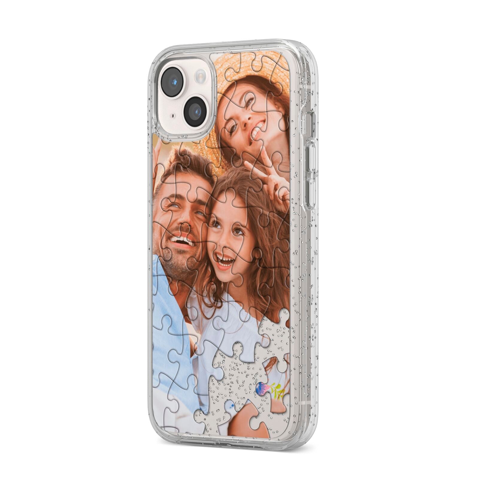 Personalised Photo Upload Puzzle Effect iPhone 14 Plus Glitter Tough Case Starlight Angled Image