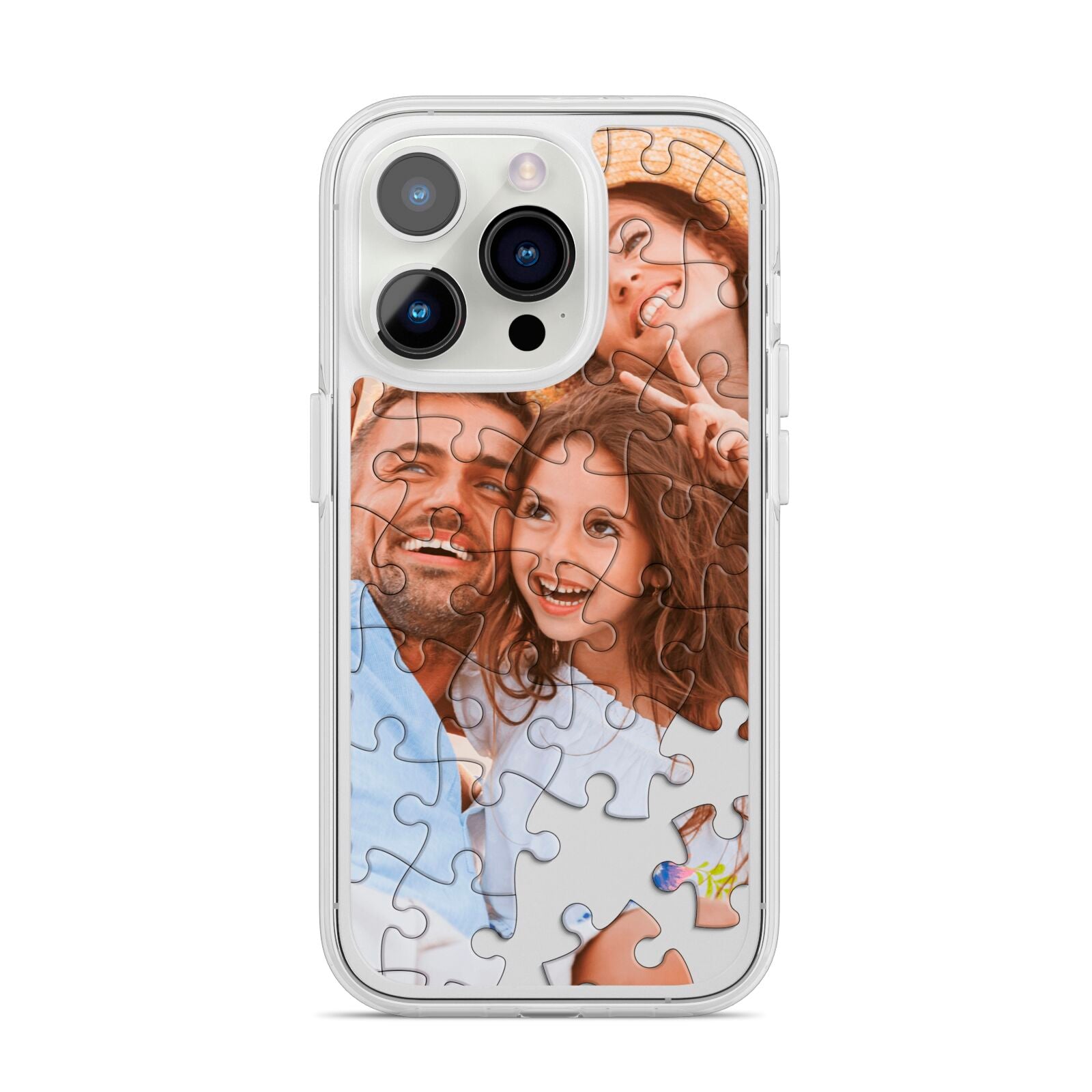 Personalised Photo Upload Puzzle Effect iPhone 14 Pro Clear Tough Case Silver