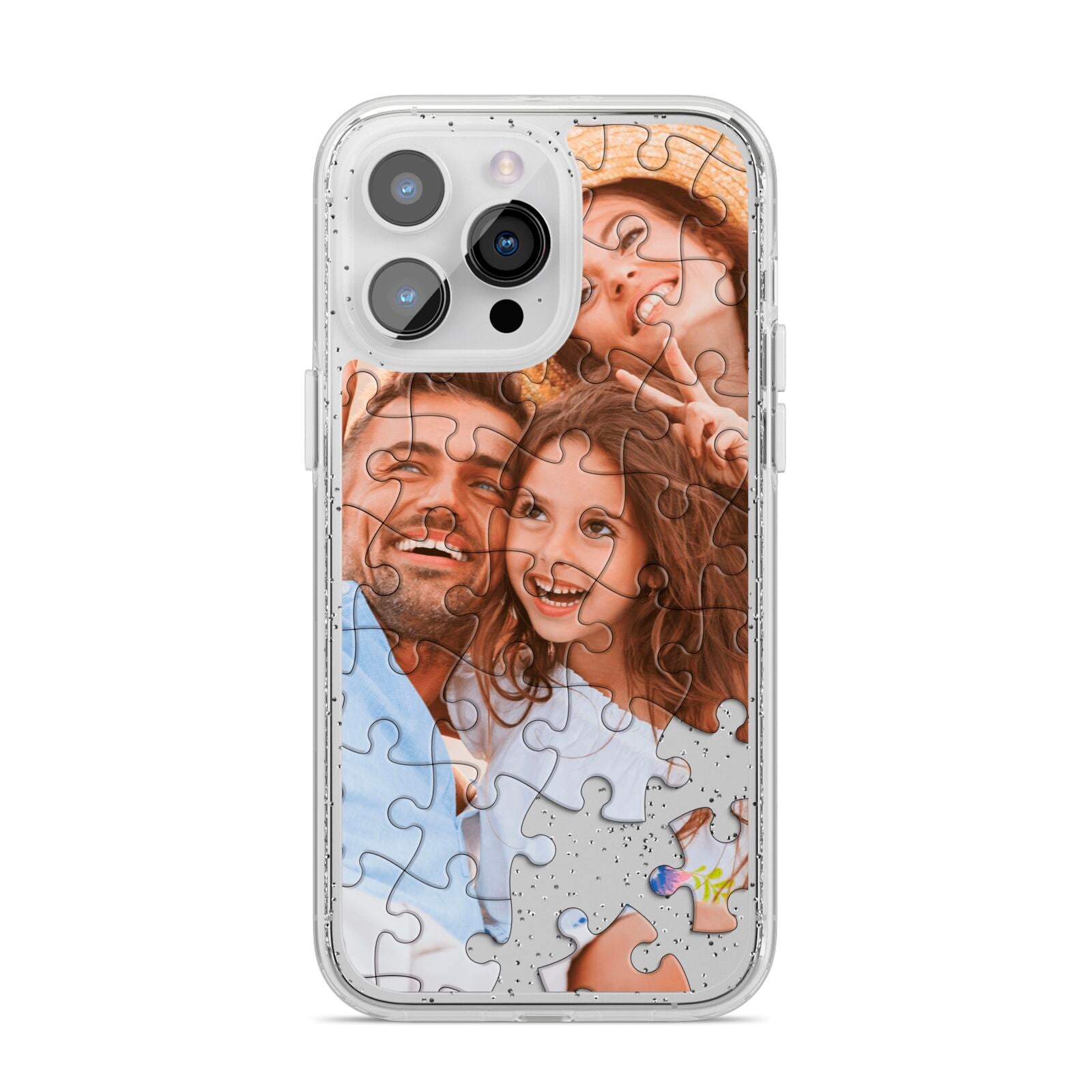 Personalised Photo Upload Puzzle Effect iPhone 14 Pro Max Glitter Tough Case Silver