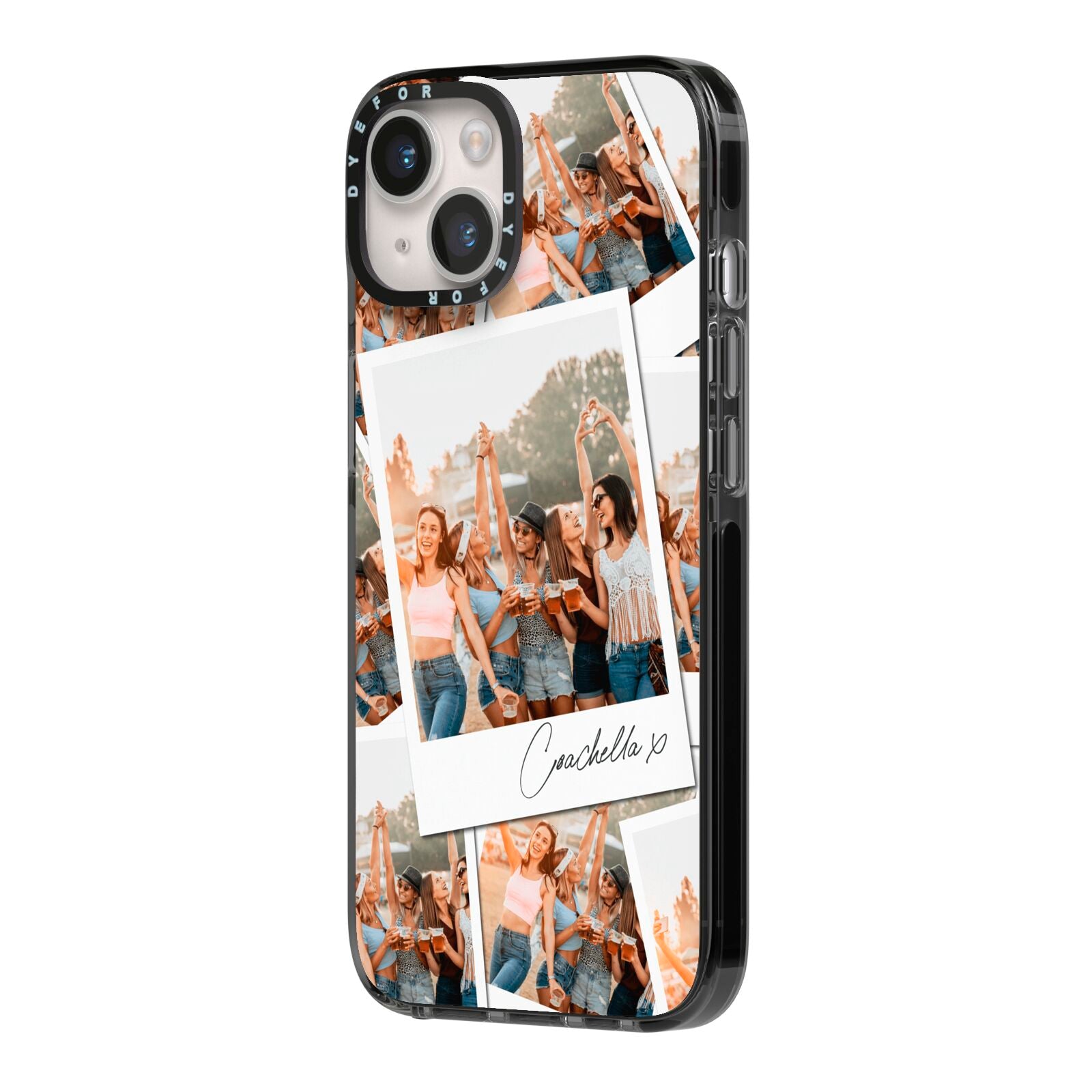 Personalised Photo iPhone 14 Black Impact Case Side Angle on Silver phone