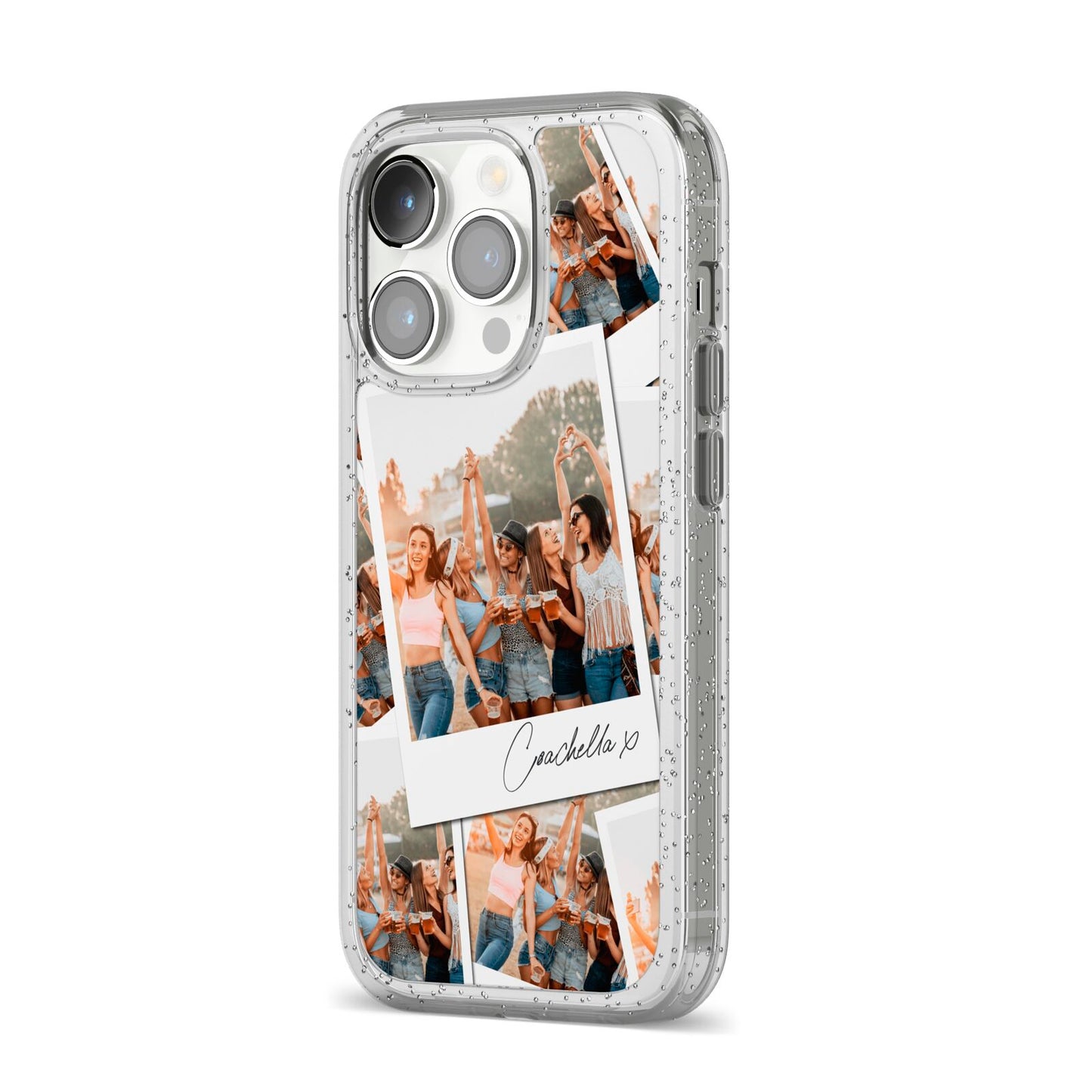 Personalised Photo iPhone 14 Pro Glitter Tough Case Silver Angled Image