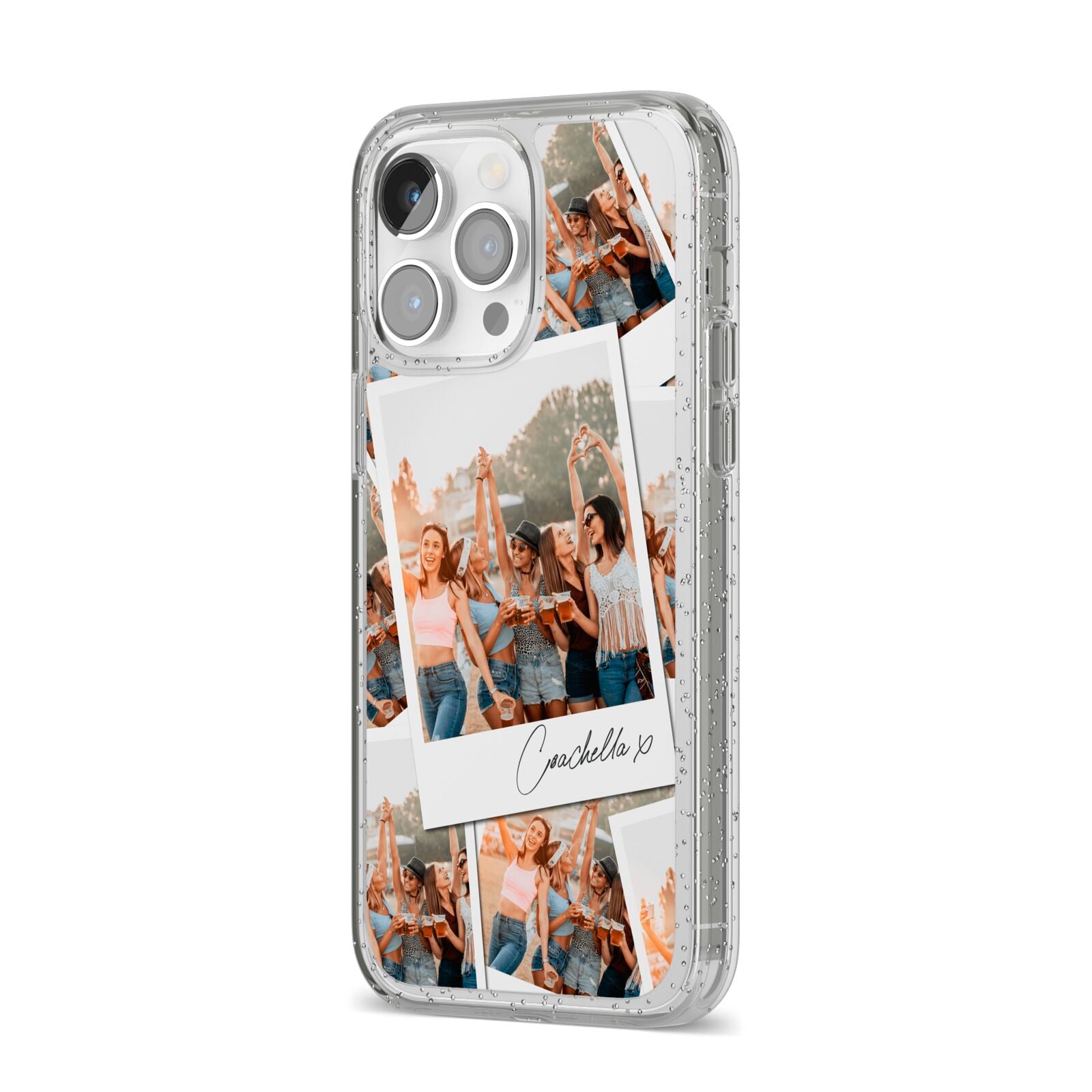 Personalised Photo iPhone 14 Pro Max Glitter Tough Case Silver Angled Image