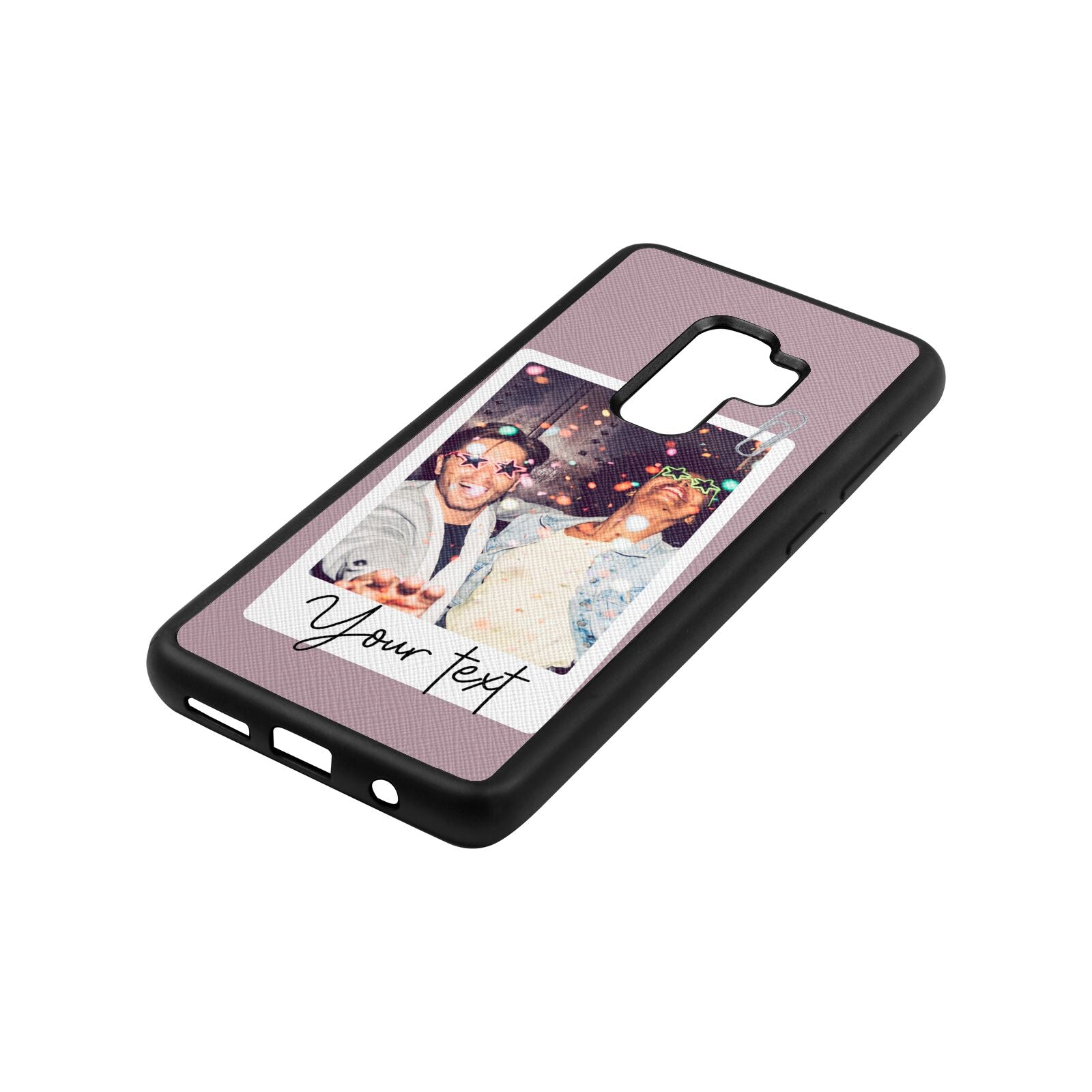 Personalised Photo with Text Lotus Saffiano Leather Samsung S9 Plus Case Side Angle