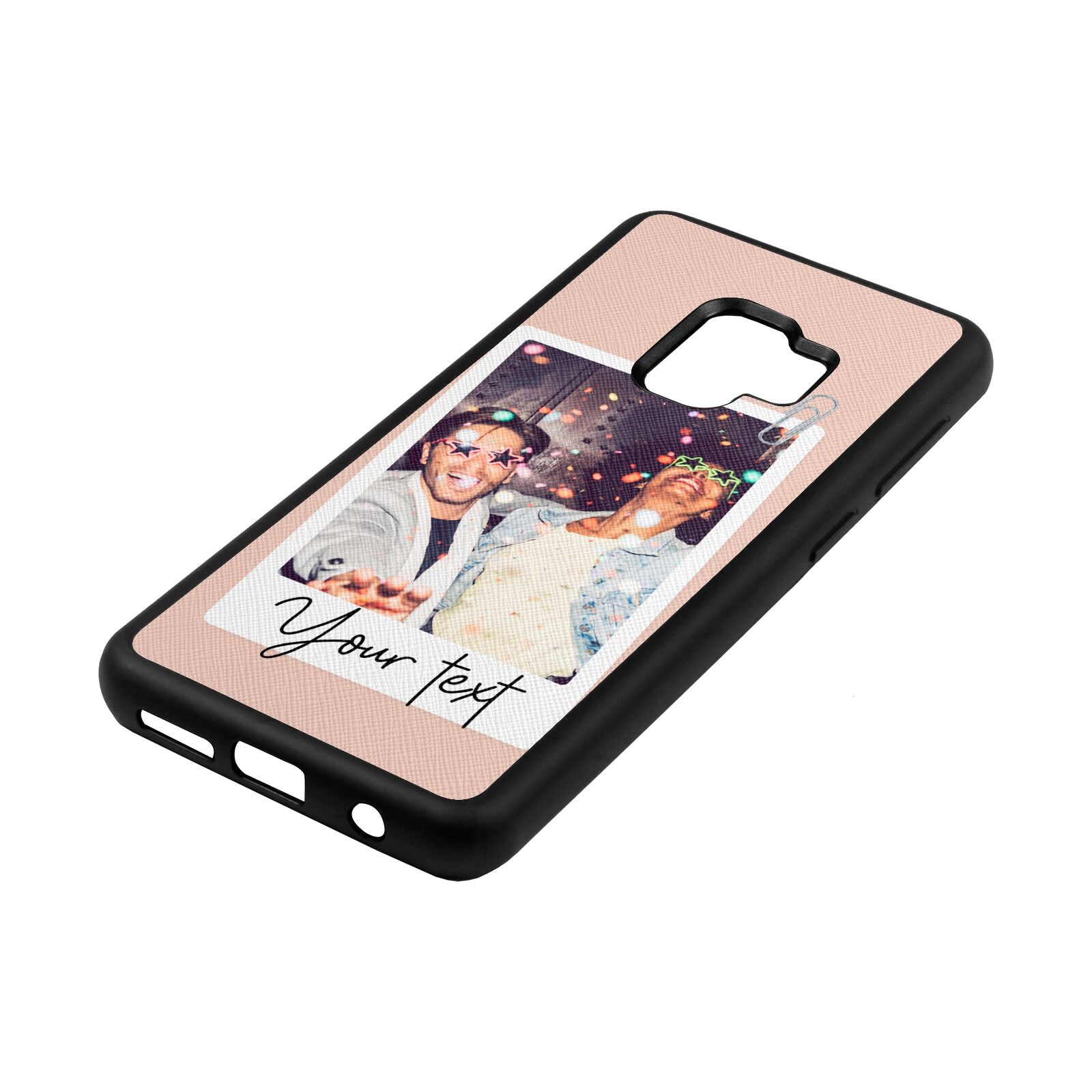 Personalised Photo with Text Nude Saffiano Leather Samsung S9 Case Side Angle