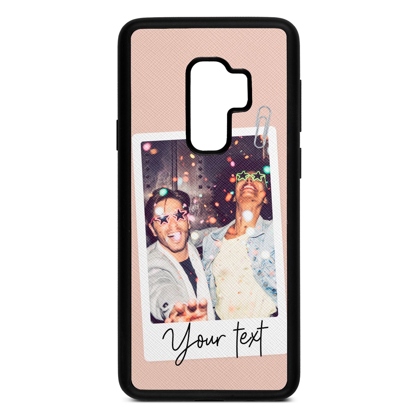 Personalised Photo with Text Nude Saffiano Leather Samsung S9 Plus Case