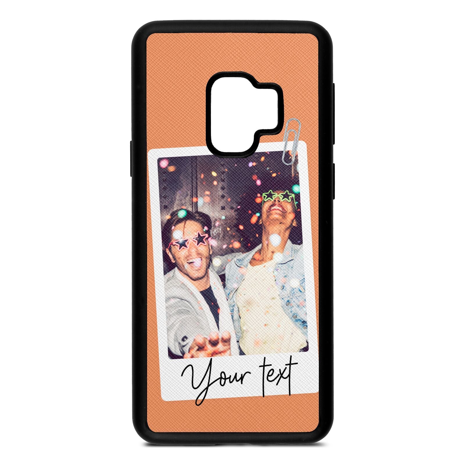 Personalised Photo with Text Orange Saffiano Leather Samsung S9 Case410749