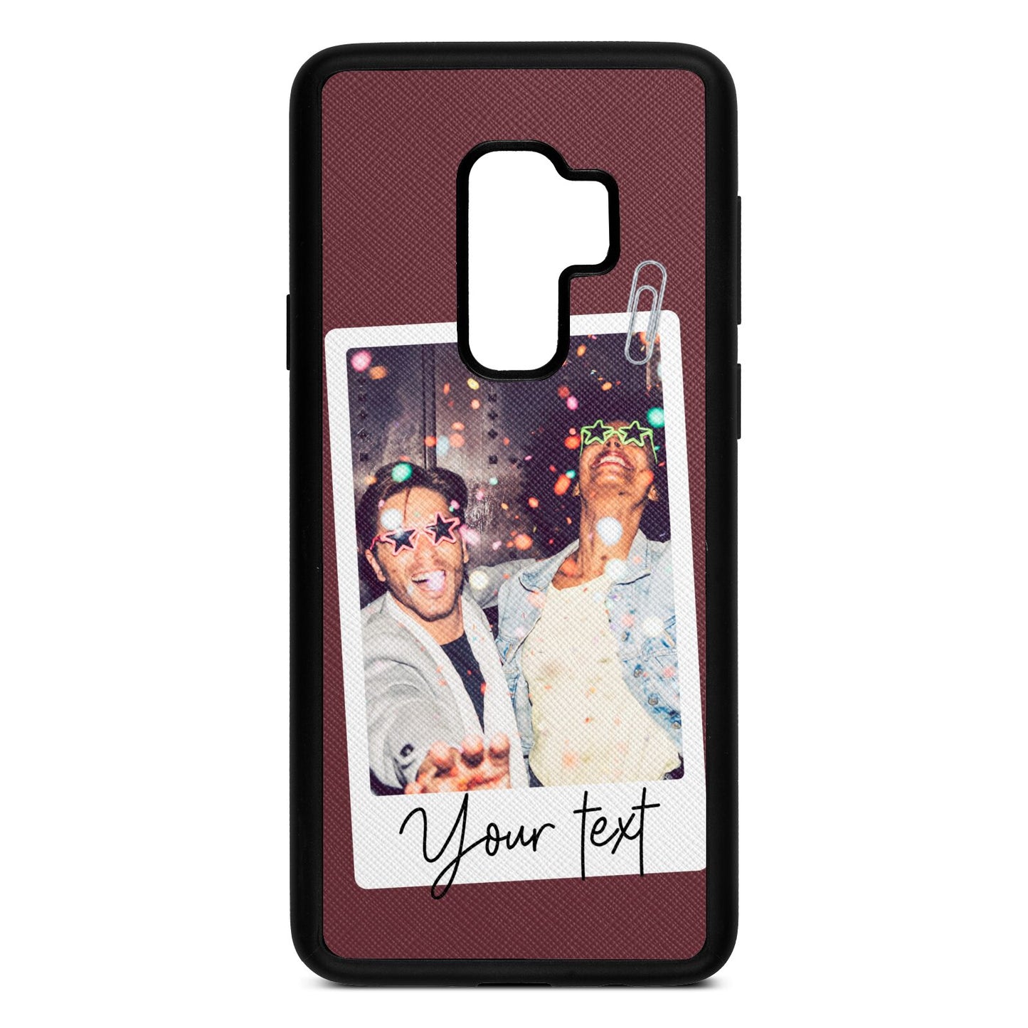 Personalised Photo with Text Rose Brown Saffiano Leather Samsung S9 Plus Case