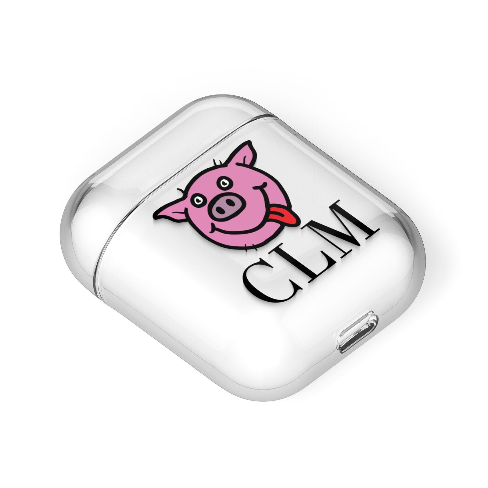 Personalised Pig Initials Clear AirPods Case Laid Flat