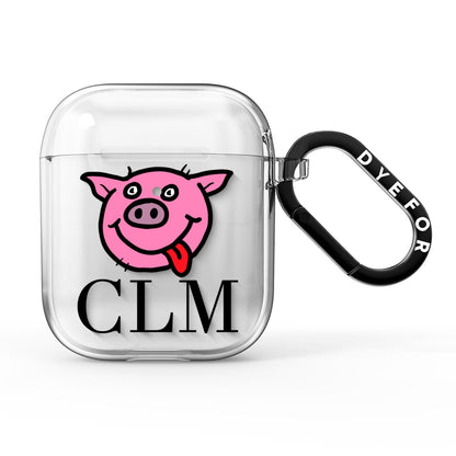 Personalised Pig Initials Clear AirPods Clear Case