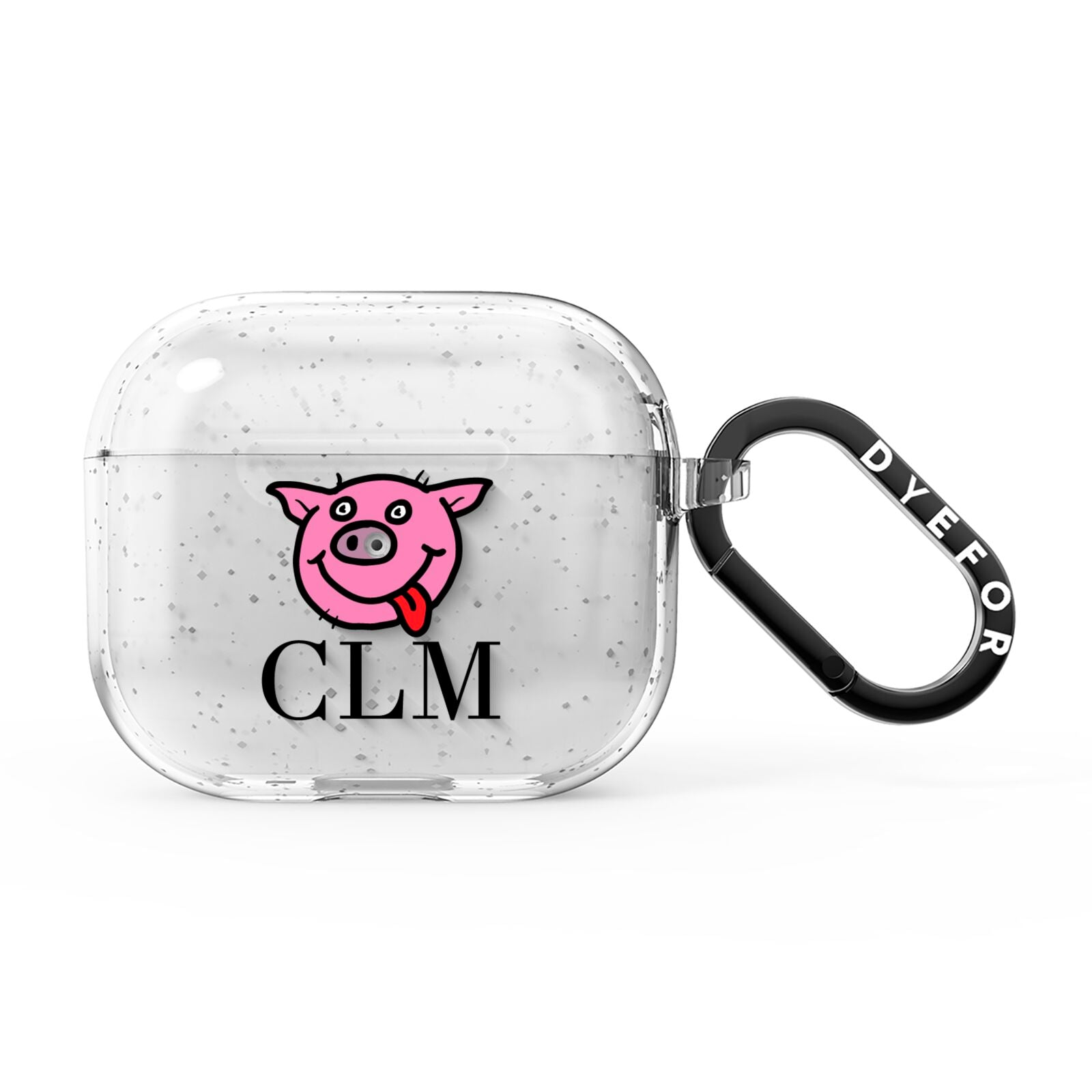 Personalised Pig Initials Clear AirPods Glitter Case 3rd Gen