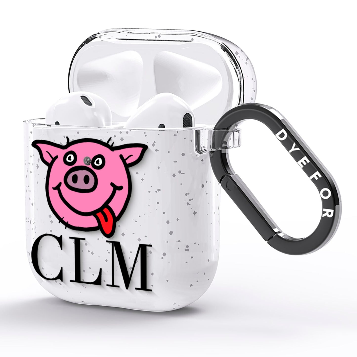 Personalised Pig Initials Clear AirPods Glitter Case Side Image